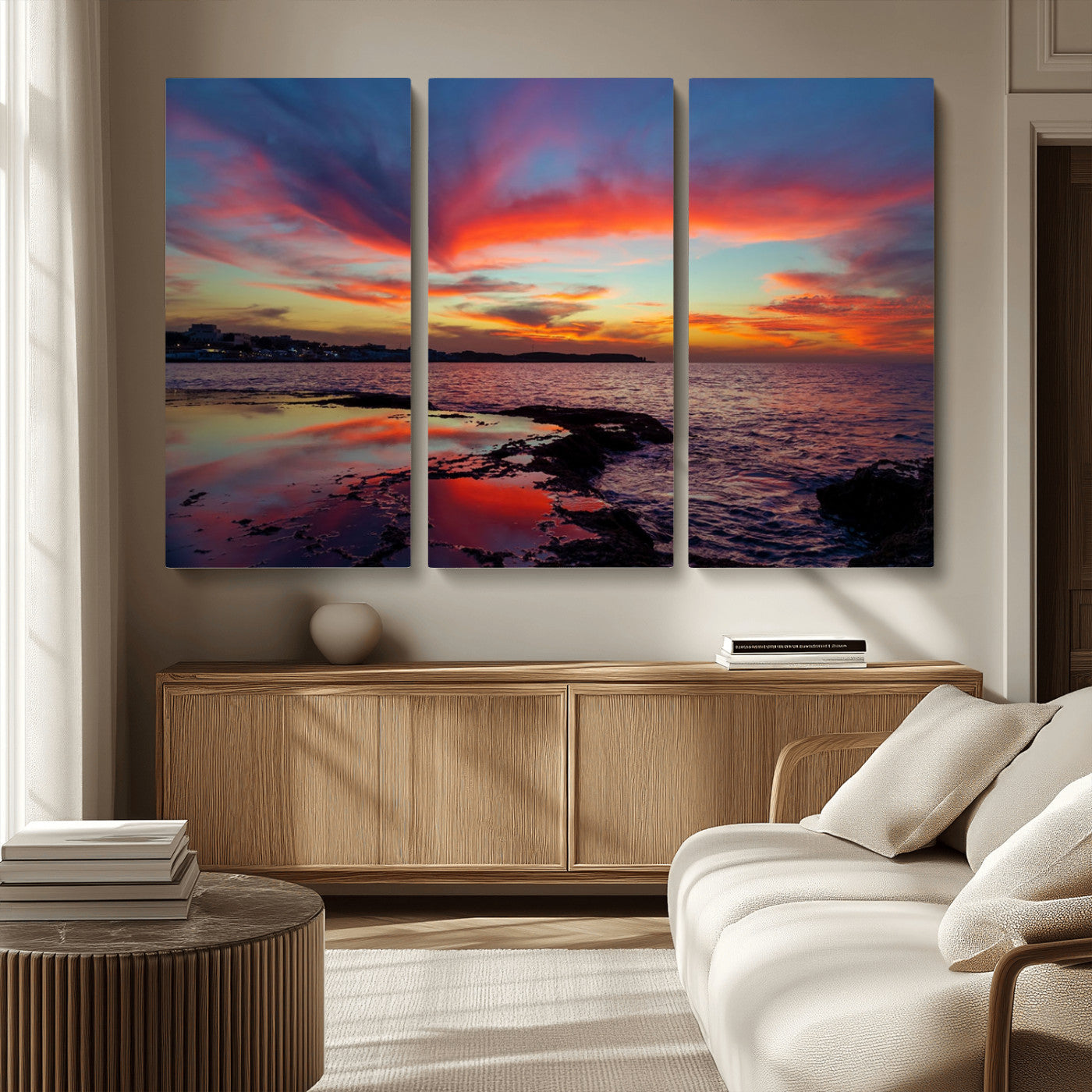 MGV-CV-48X32-3P - Glorious Sunset on The Beach Wall Art Canvas Print