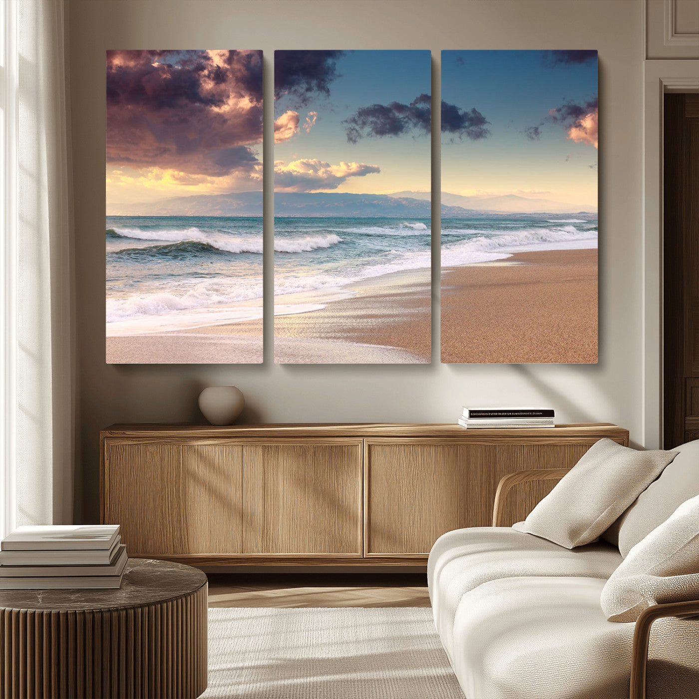MGV-CV-48X32-3P - Cloudy Weather Beach Sunset Canvas Print | Sunrise Wall Art Canvas Print