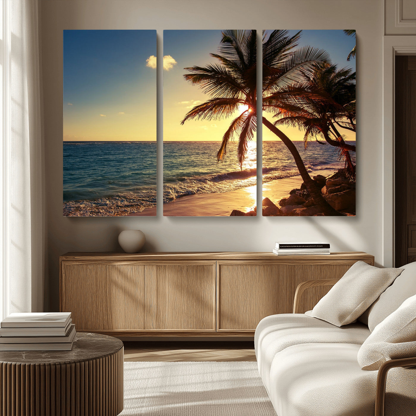 MGV-CV-48X32-3P - Sunset Palm Trees Wall Art Canvas Print