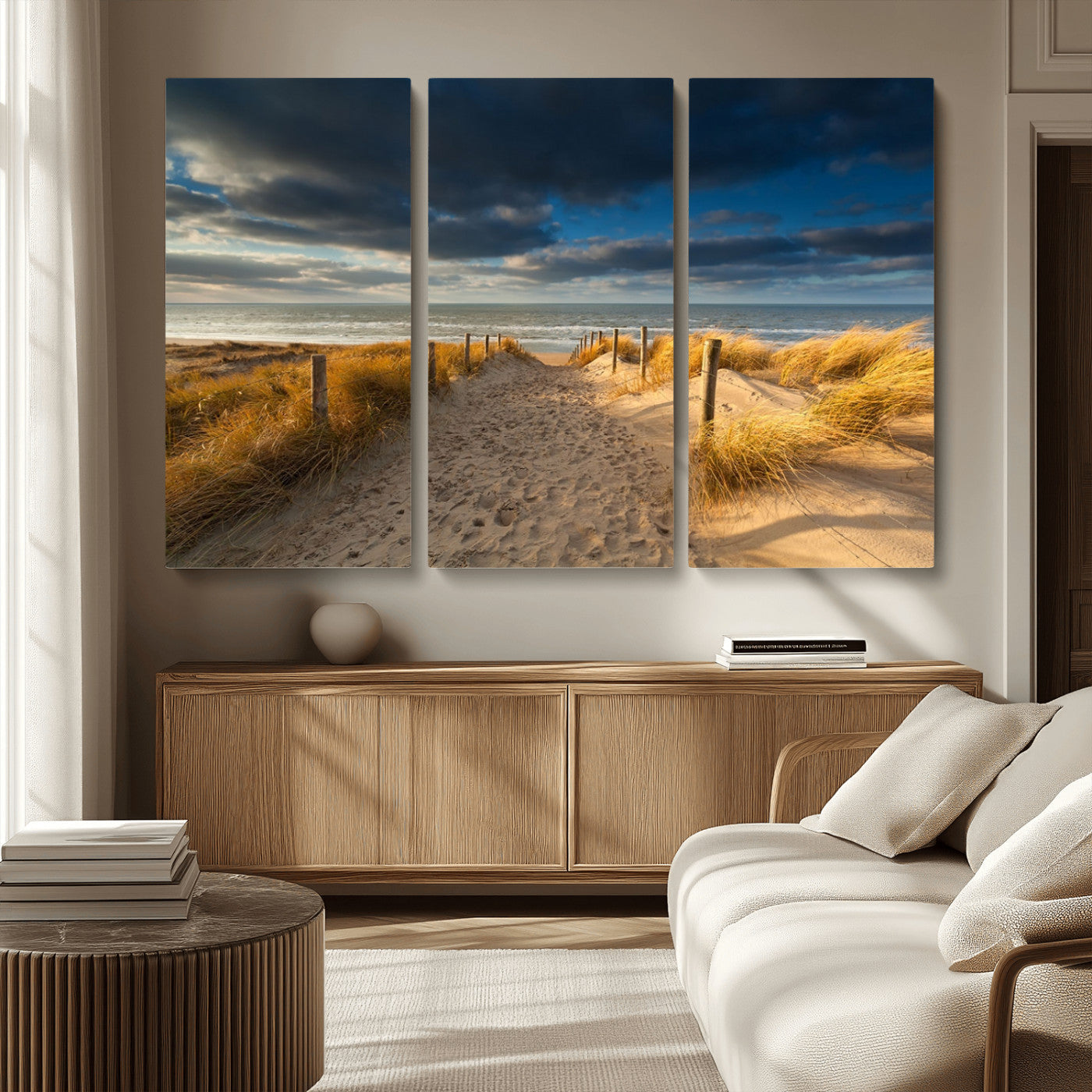 MGV-CV-48X32-3P - Ocean Beach Dark Clouds Wall Art Canvas Print
