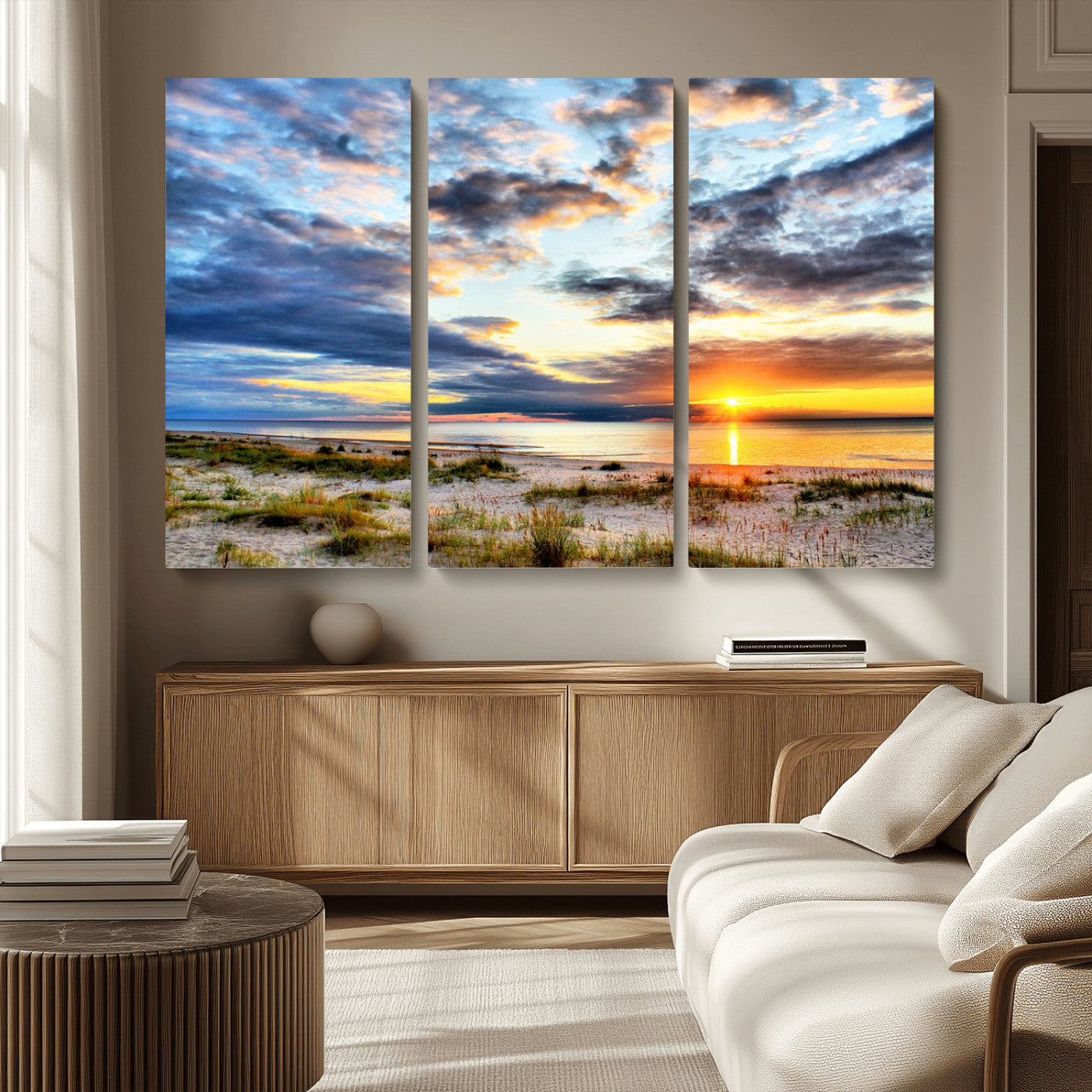 MGV-CV-48X32-3P - Sunset On The Ocean Wall Art Canvas Print