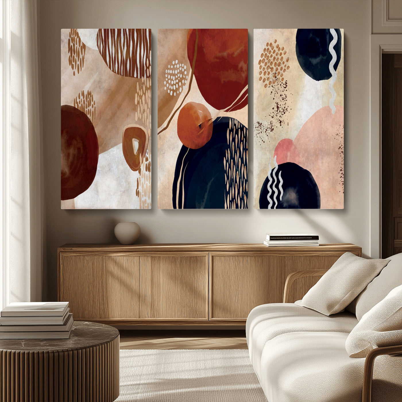 MGV-CV-48X32-3P - Boho Wall Art Canvas Print Set Mid-Century Prints Bohemian Wall Artwork Prints Boho Neutral
