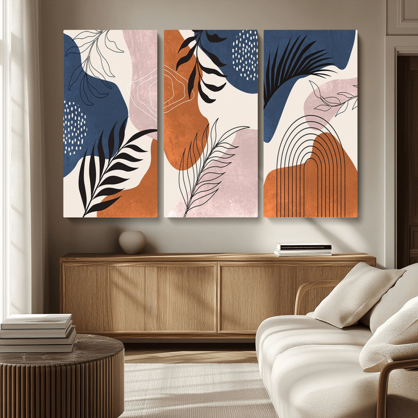 MGV-CV-48X32-3P - Boho Wall Art Canvas Print Set Mid-Century Prints Bohemian Wall Artwork Prints Boho Neutral,