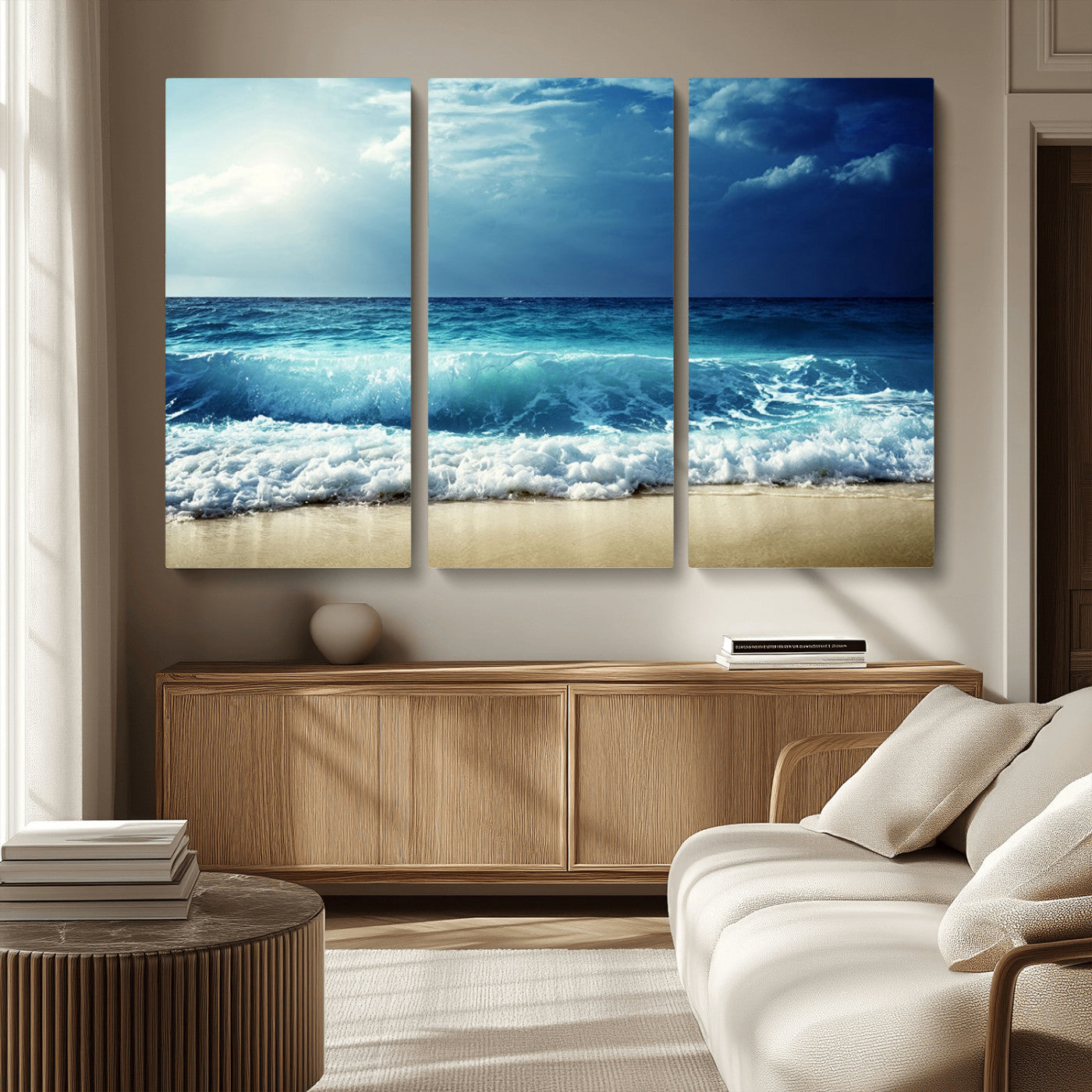 MGV-CV-48X32-3P - Majestic Ocean Wave Wall Art Canvas | 3 Panel Large Seascape Print for Living Room, Bedroom, Office Decor, Ready to Hang