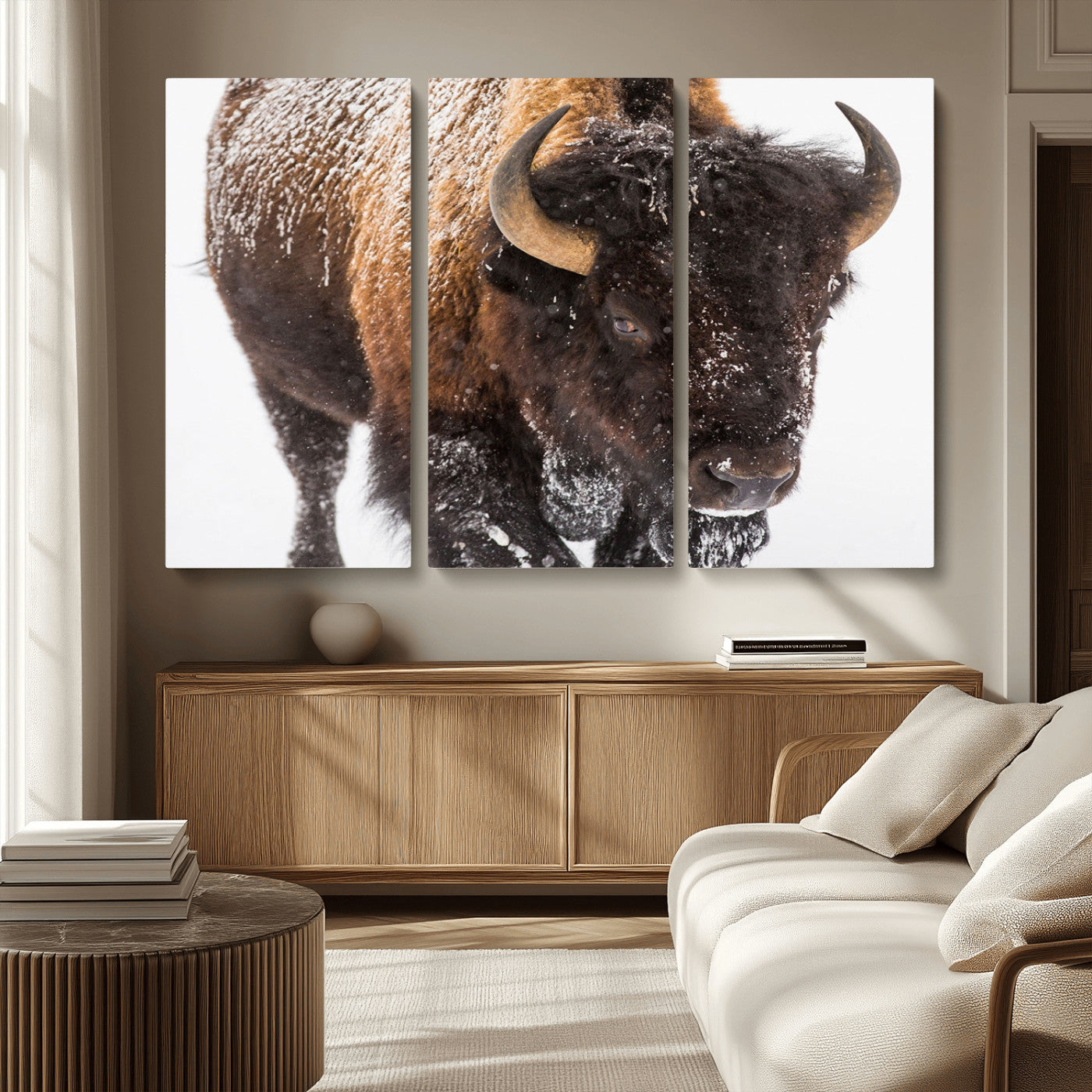 MGV-CV-48X32-3P - Bison Wall Art Canvas Print For Farmhouse, Wild Animal Wall Art