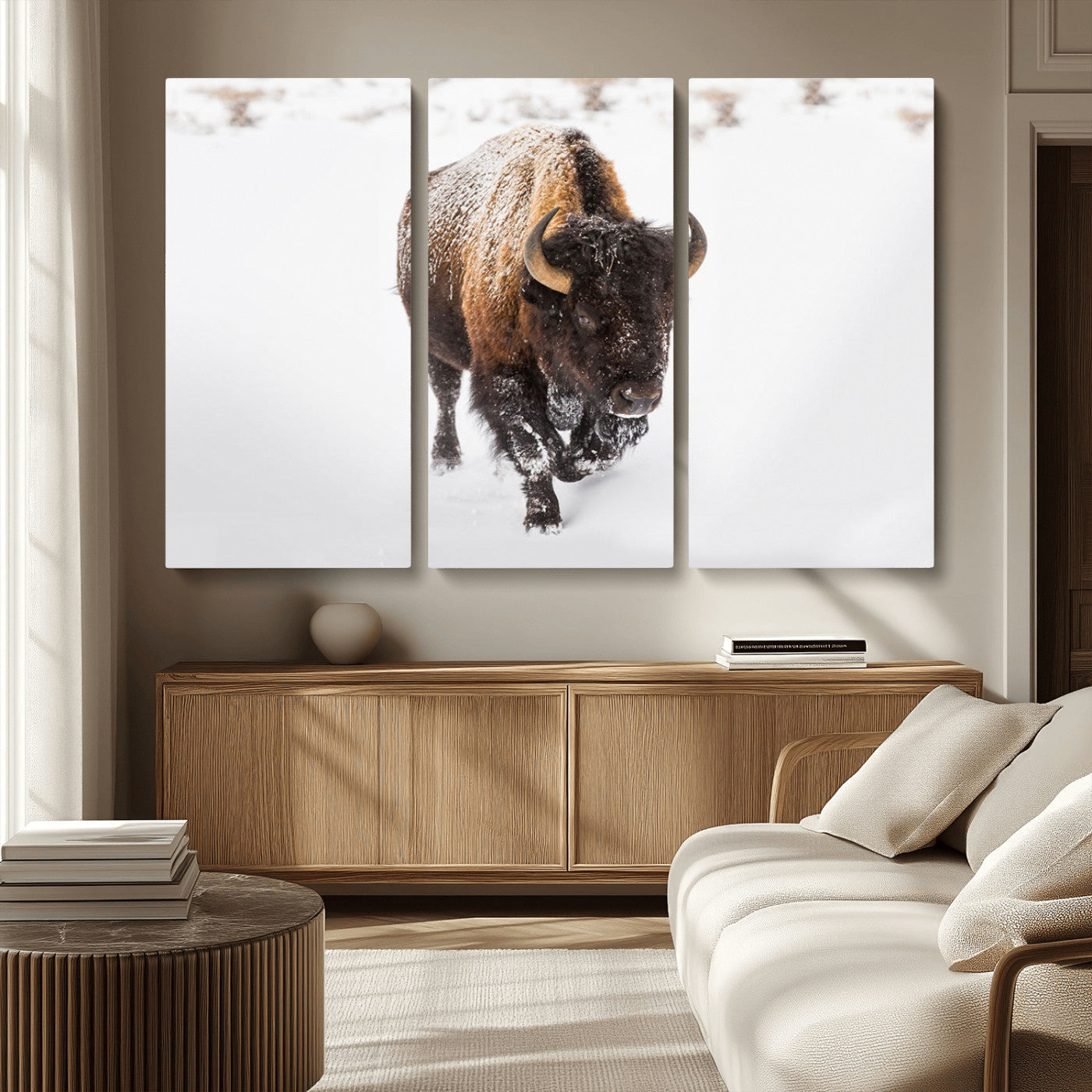 MGV-CV-48X32-3P - Bison Winter Wall Art Canvas Print For Farmhouse Decor