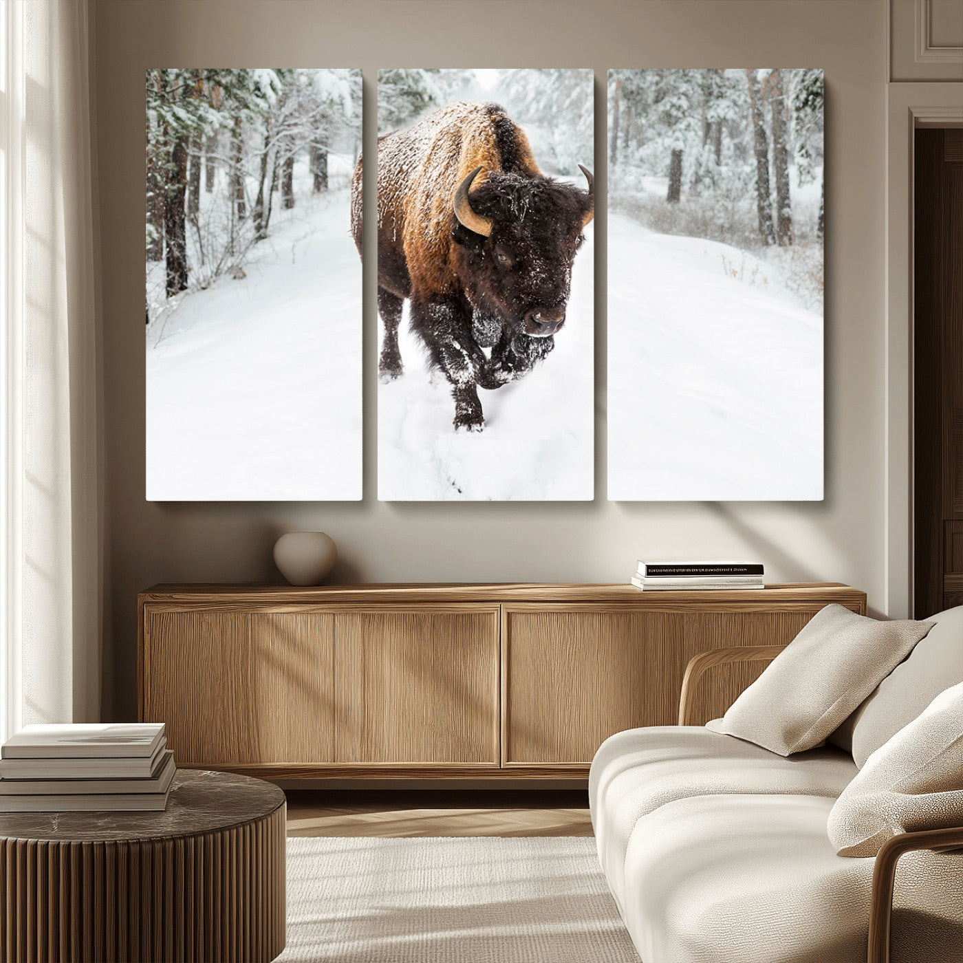 MGV-CV-48X32-3P - Bison Wall Art Canvas Print For Farmhouse, Animal Canvas Print, Wild Animal Wall Art