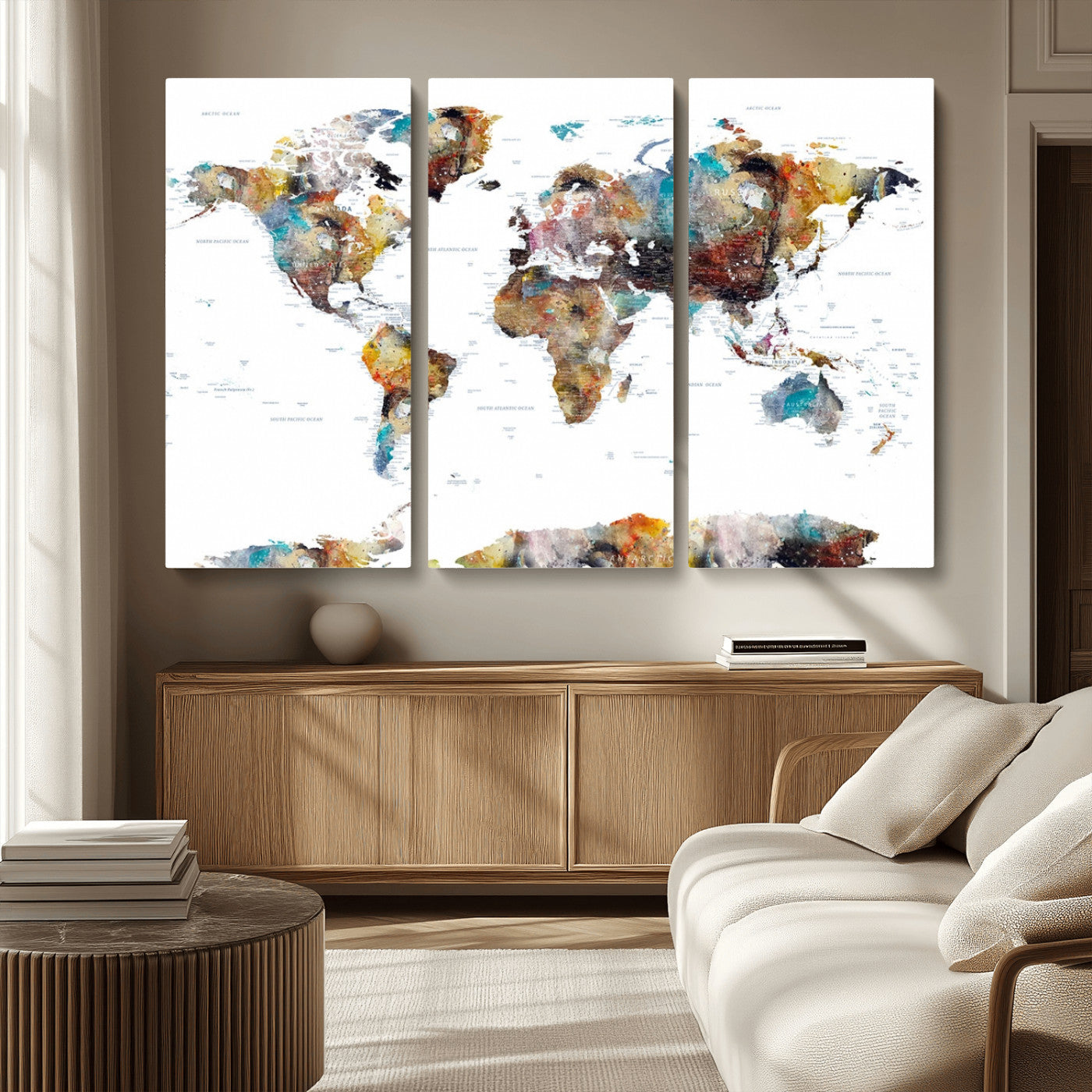 MGV-CV-48X32-3P - Push Pin World Map Canvas Print – Framed Wall Art for Couples to Track Their Travels – Anniversary