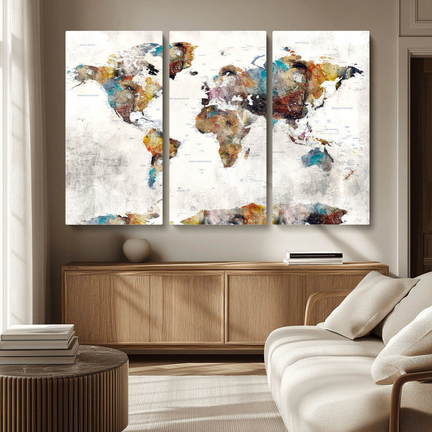 MGV-CV-48X32-3P - Push Pin World Map Canvas Print – Framed Wall Art for Couples to Track Their Travels – Anniversary