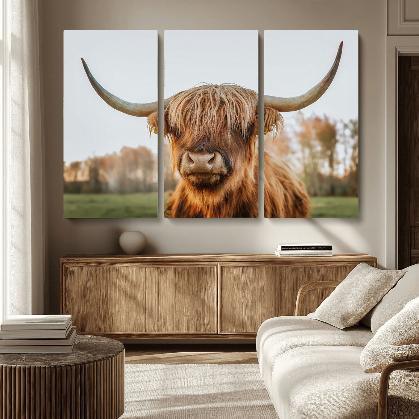 MGV-CV-48X32-3P - Highland Cow Animal Scottish Cattle Art Print Farmhouse Wall Art Canvas Print
