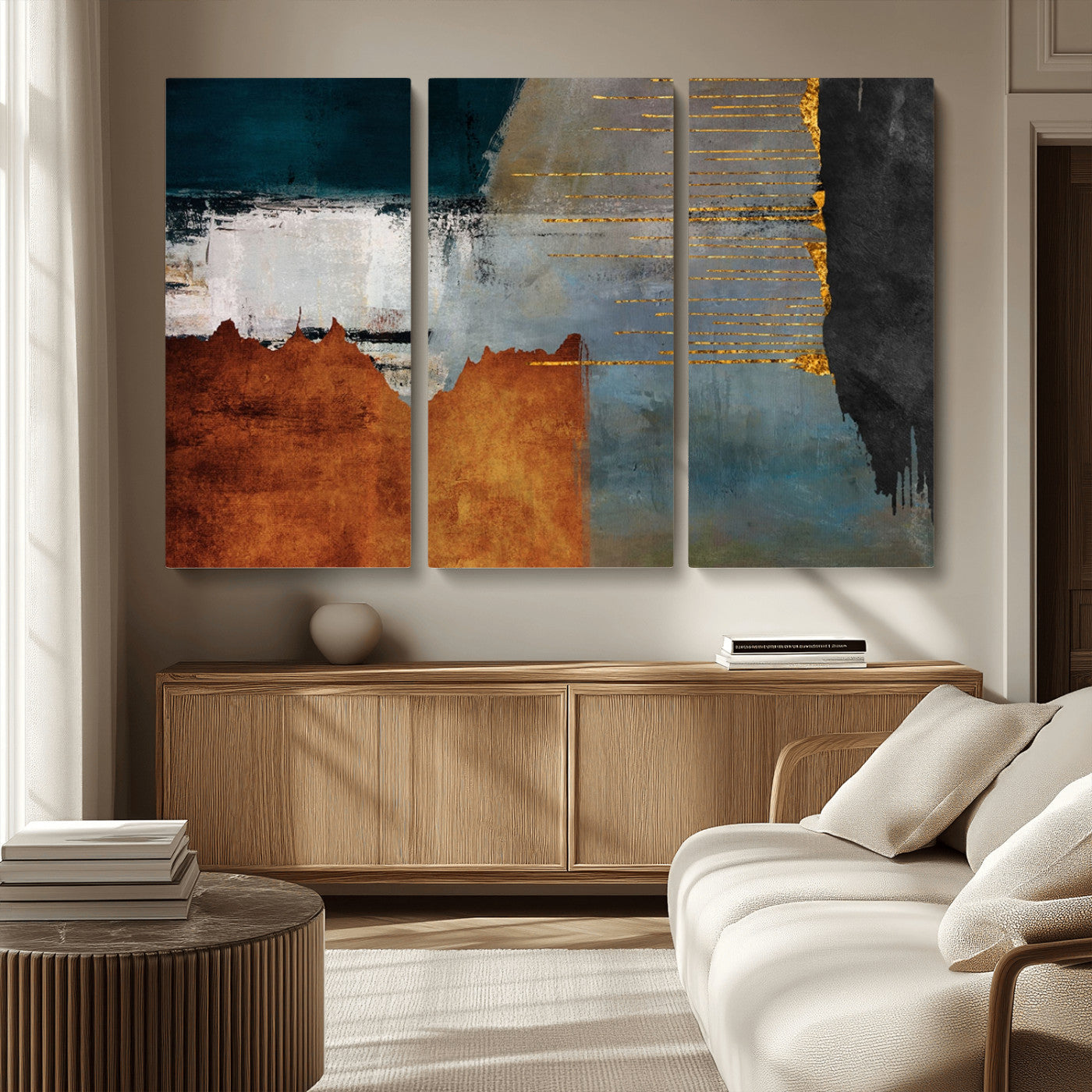 MGV-CV-48X32-3P - Modern Abstract Canvas Art Canvas Print - Framed and Ready to Hang Artwork for Contemporary Living Room or Office Decor