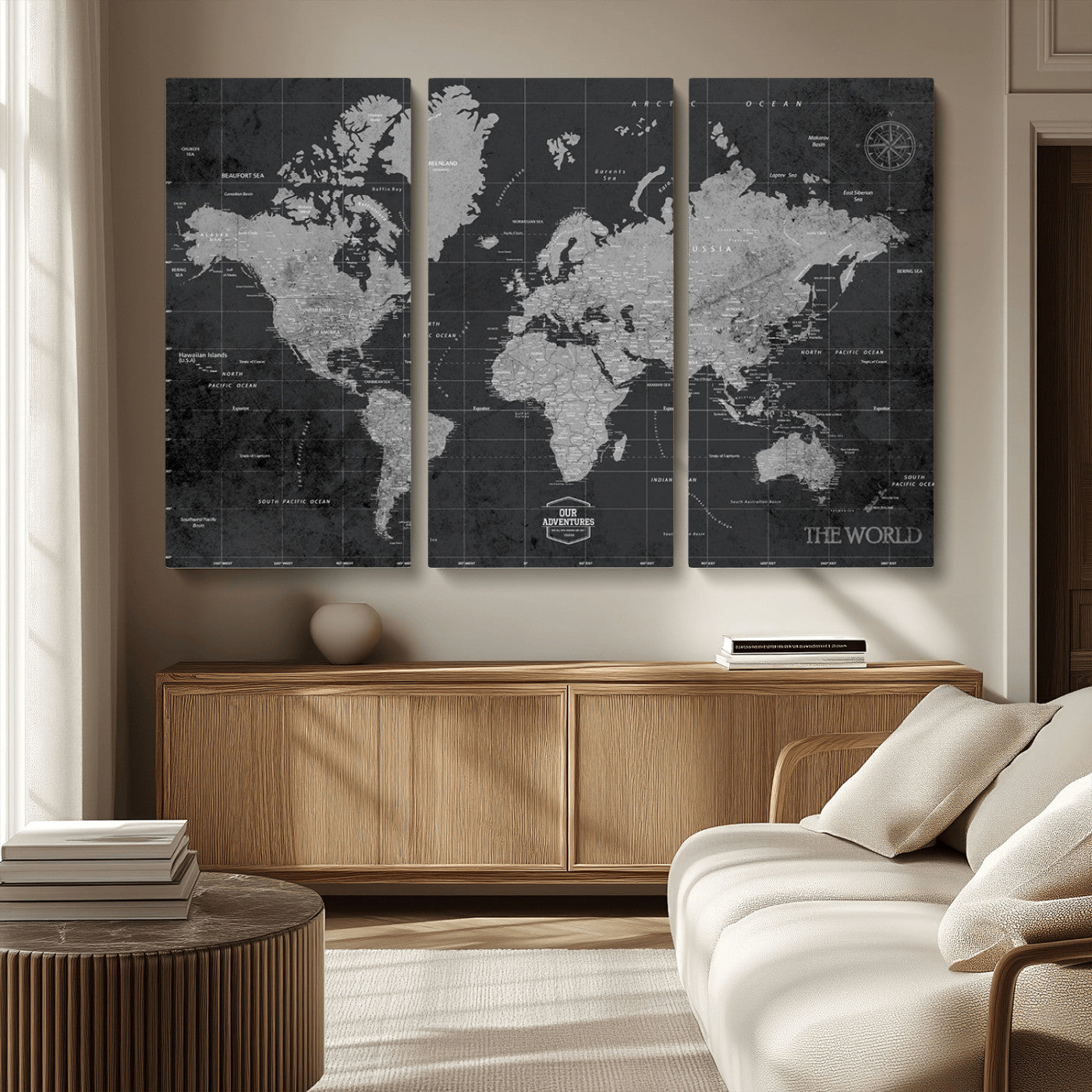 MGV-CV-48X32-3P - Push Pin World Map Canvas Print – Framed Wall Art for Couples to Track Their Travels – Anniversary