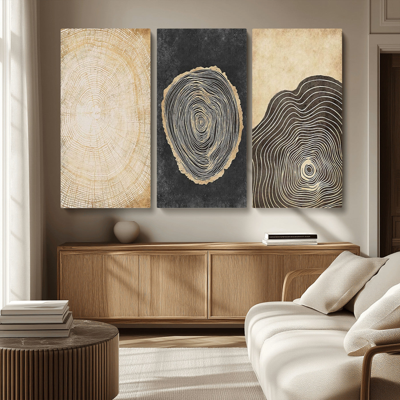 MGV-CV-48X32-3P - Tree Rings Canvas Wall Art Print – Minimalist Natural History in Modern Decor - Minimalist Boho Wall