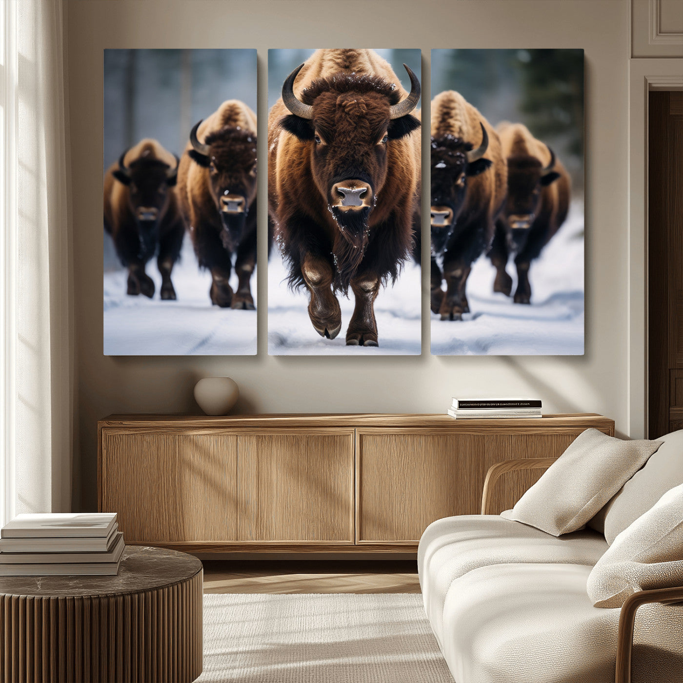 MGV-CV-48X32-3P - Buffalo Wall Art Canvas Print, American Bison Herd Wall Art Canvas Print - Bison Canvas Print