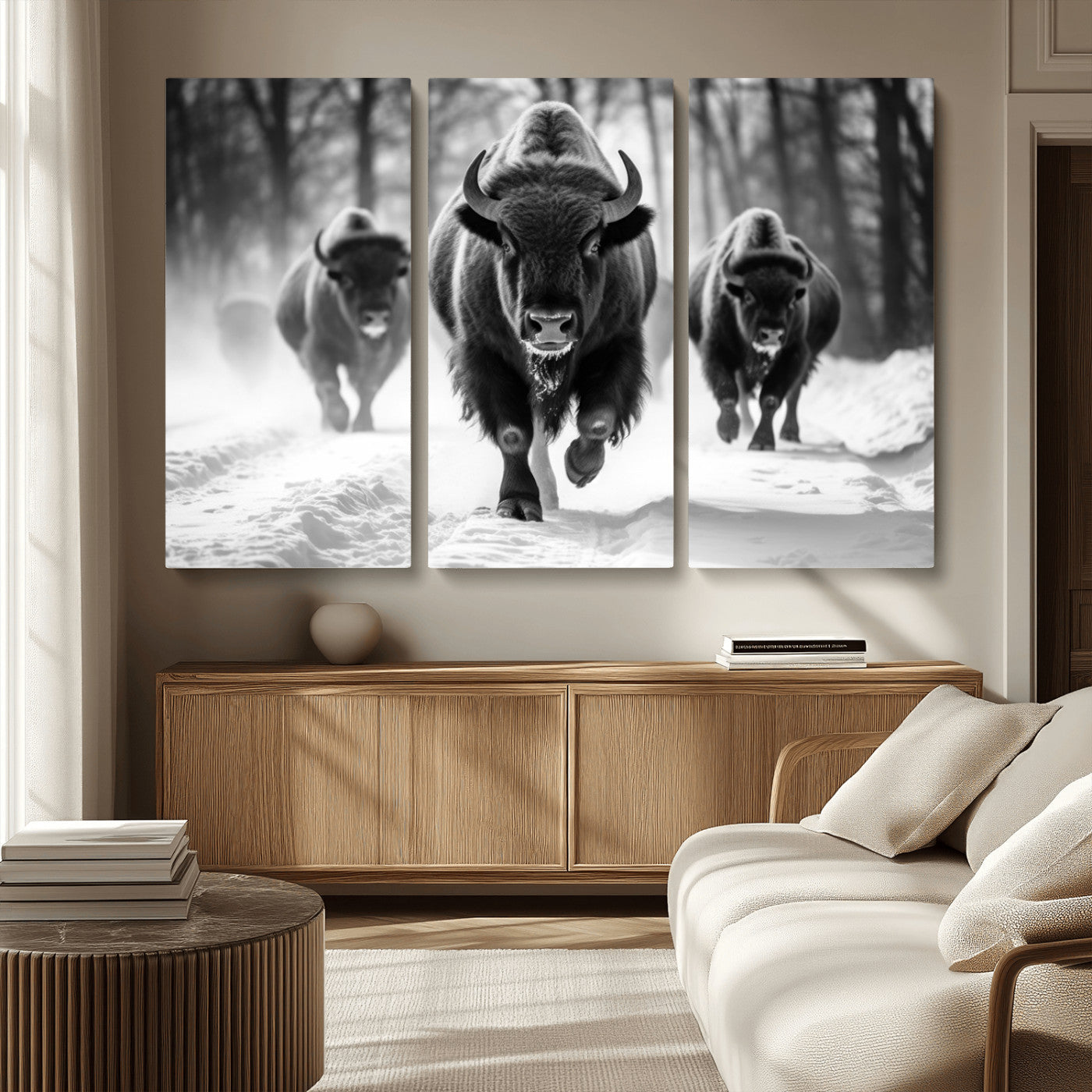 MGV-CV-48X32-3P - Buffalo Wall Art Canvas Print, Bison Family Wall Art Canvas Print