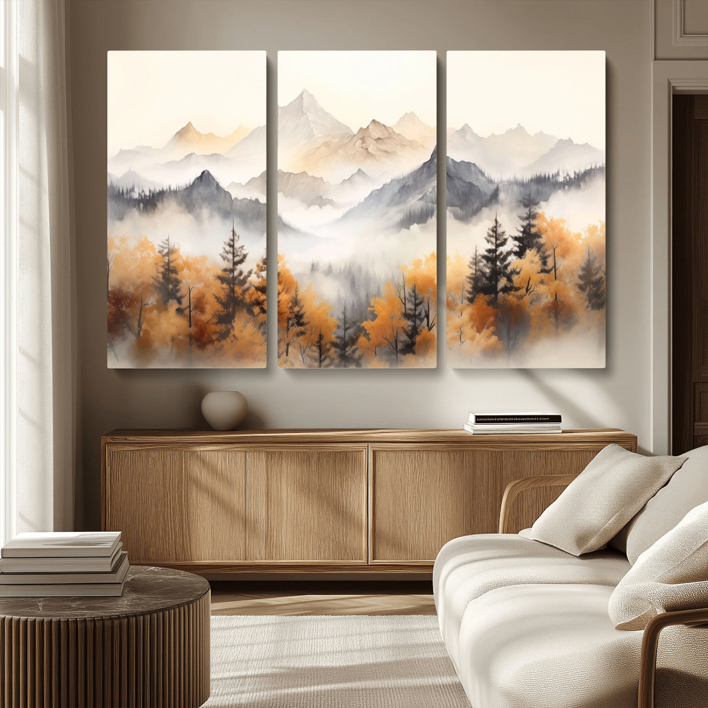 MGV-CV-48X32-3P - Abstract Mountain Wall Art | Misty Mountain Forest and Mountains Canvas Print for Living Room,