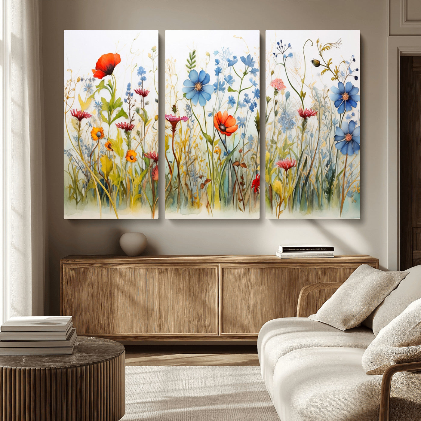 MGV-CV-48X32-3P - Colorful Wildflower Canvas Wall Art - Vibrant Floral Botanical Print, Bright Nature Decor for Living