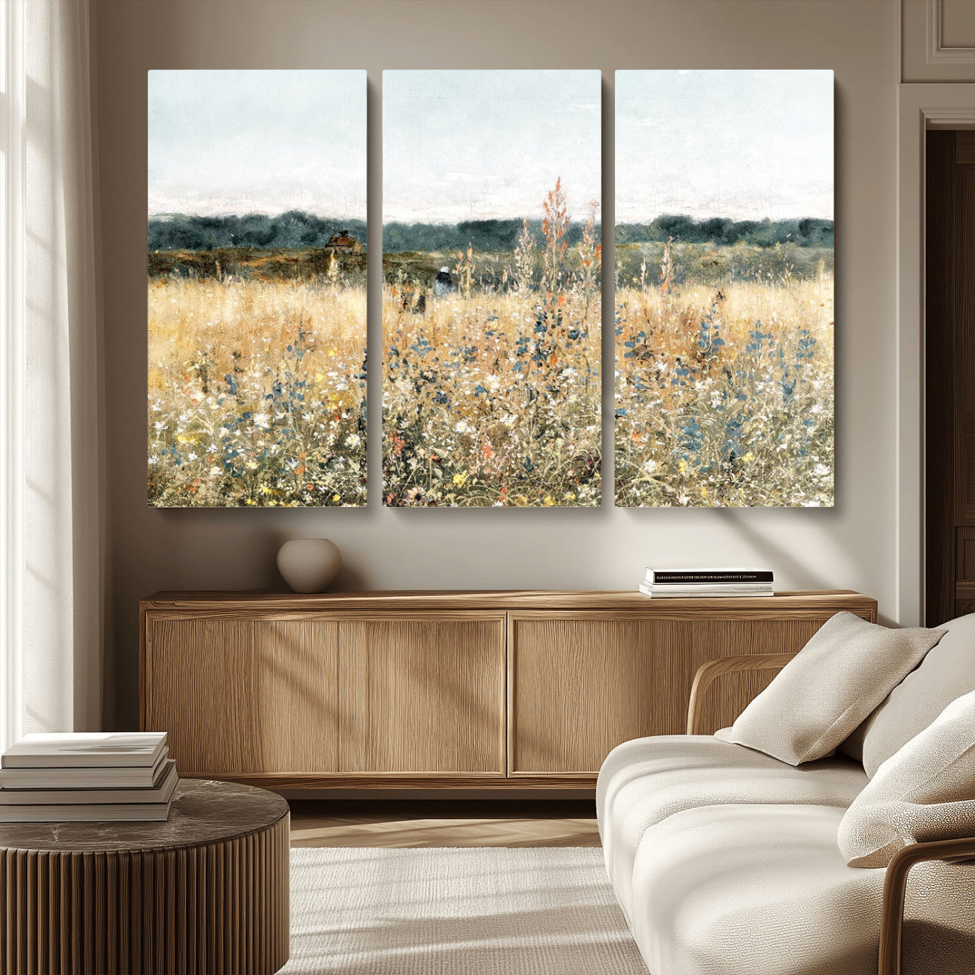 MGV-CV-48X32-3P - Wildflower Field Wall Art Canvas | Nature-Inspired Landscape Canvas Print for Living Room or Office | Rustic Floral Decor