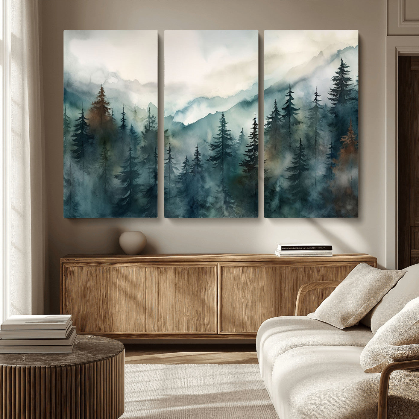 48468-MGV-CV-36X24-Serenity Forest Wall Art Canvas | Foggy Mountain Landscape Canvas Print for Living Room or Office | Nature-Inspired Woodland Decor
