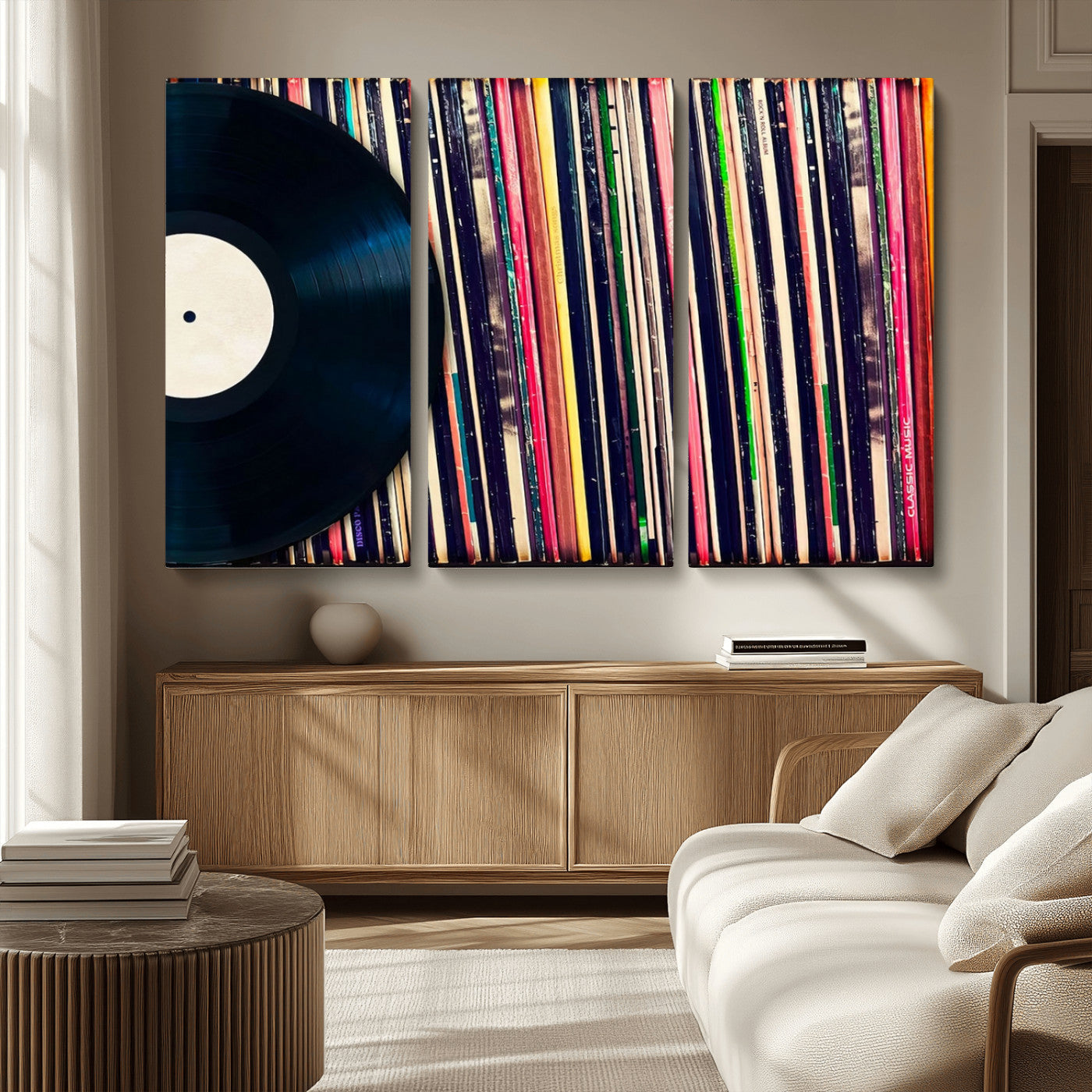 MGV-CV-48X32-3P - Vinyl Record and Album Collection Canvas Wall Art - Retro Music Decor for Living Room, Vintage Vinyl Lover’s Set