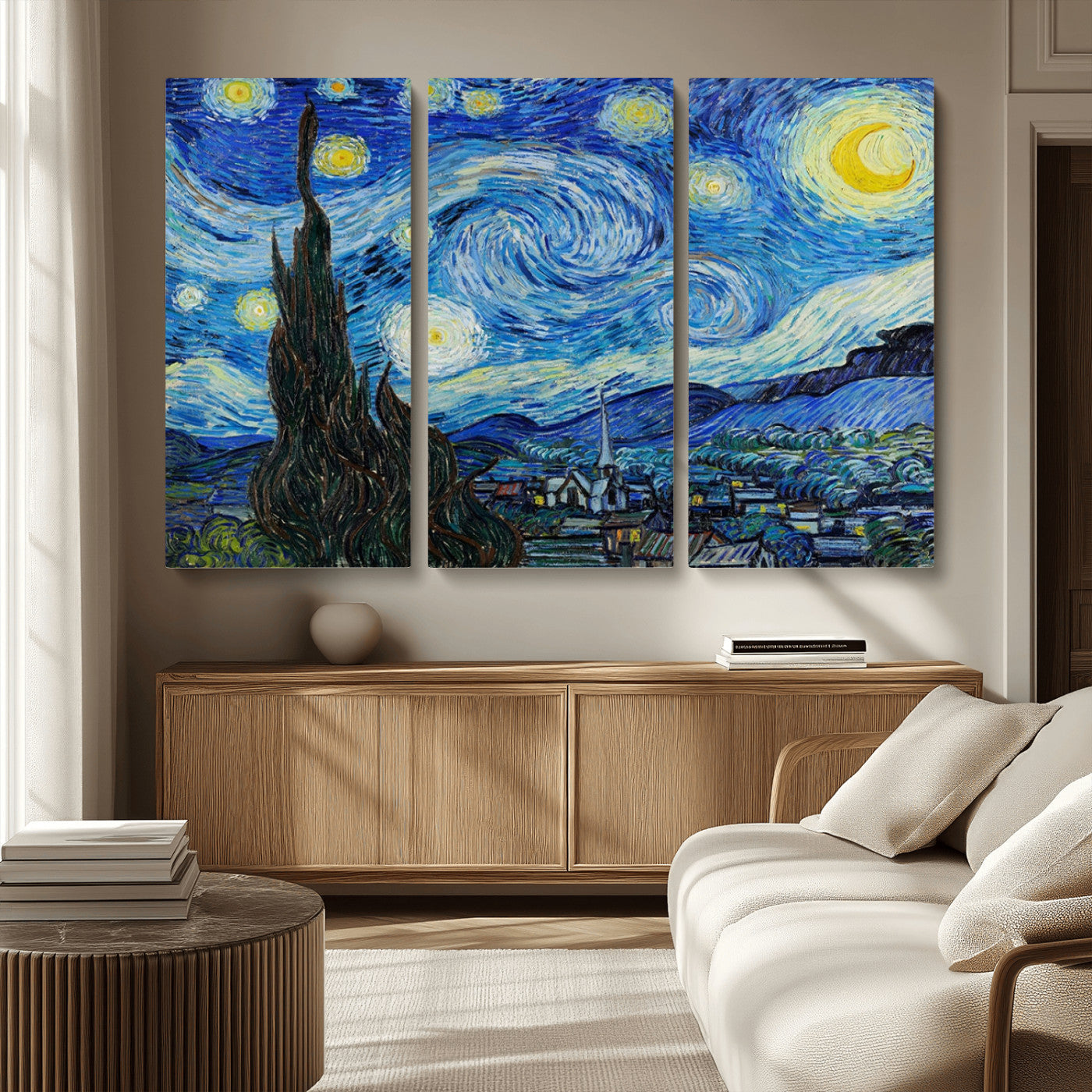 MGV-CV-48X32-3P - Vincent Van Gogh The Starry Night Abstract Wall Art Canvas Print