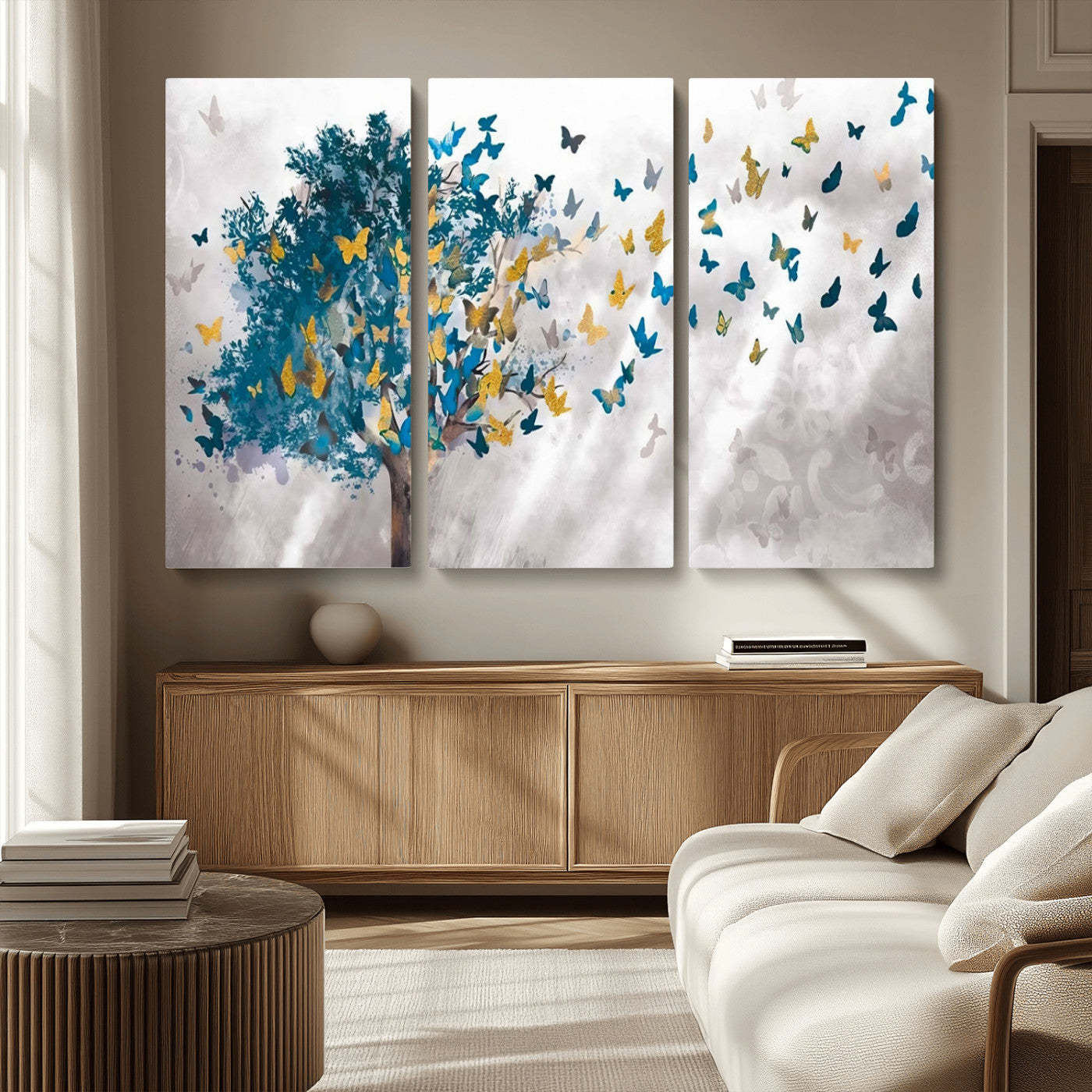 MGV-CV-48X32-3P - Tree Butterfly Abstract Tree and Butterfly Wall Art Canvas Print