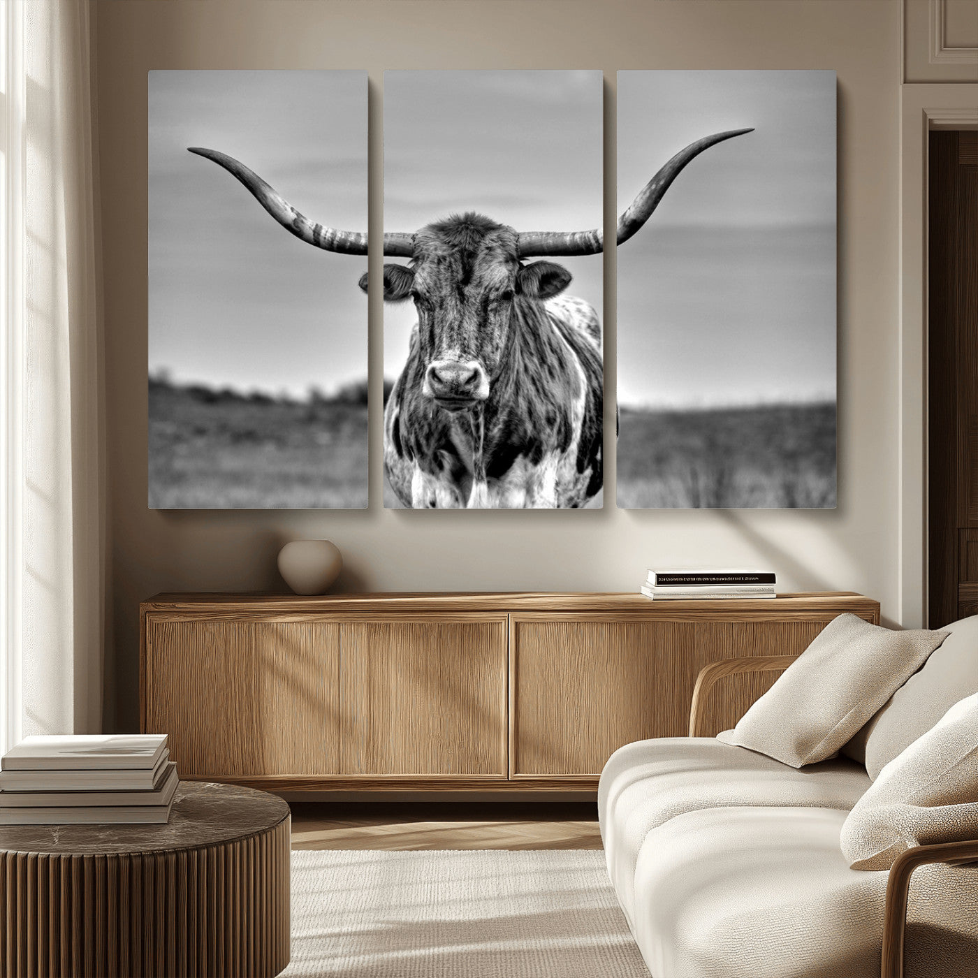 MGV-CV-48X32-3P - Texas Longhorn Cpw Wall Art, Texas Longhorn Canvas, Cattle Canvas Print