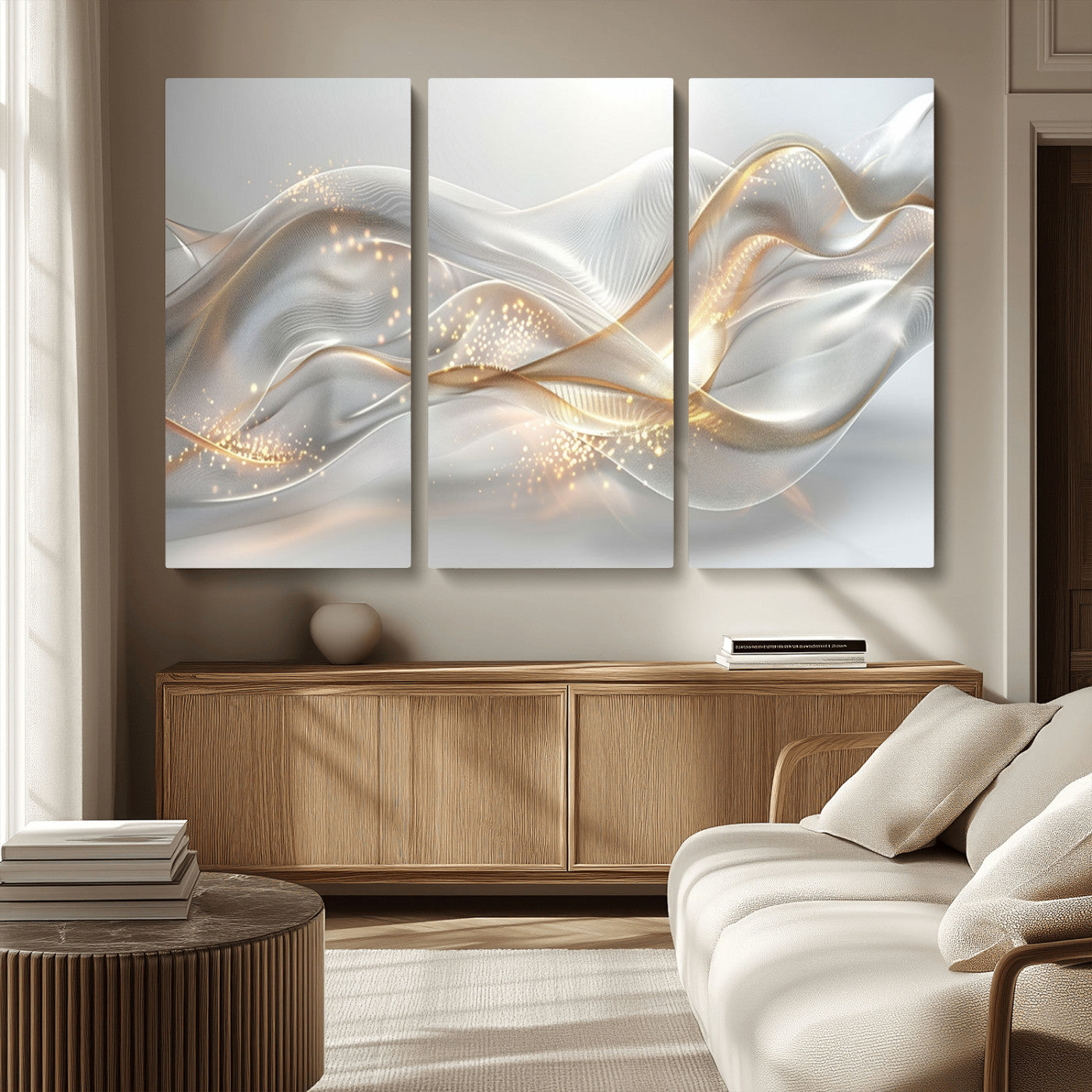 -Abstract art Grey and Gold Lines Wall Art
