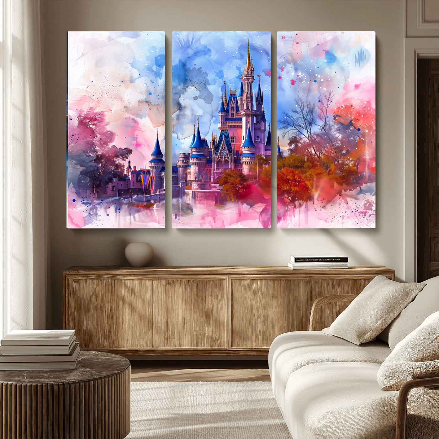 MGV-CV-48X32-3P - Disney Wall Art: Dreamy Watercolor Cinderella Castle Canvas Print