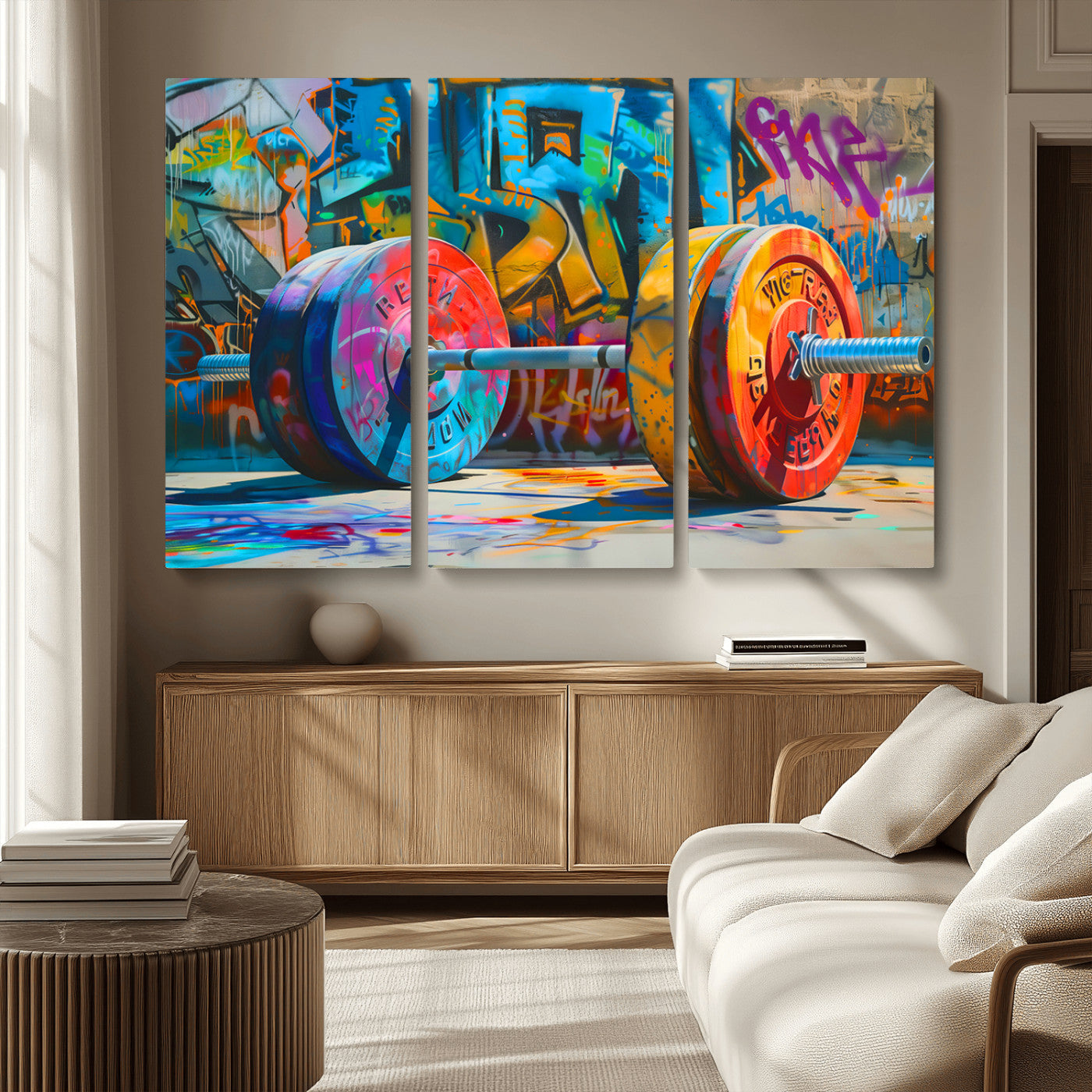 MGV-CV-48X32-3P - Fitness Gym Barbell Graffiti Wall Art Canvas Print