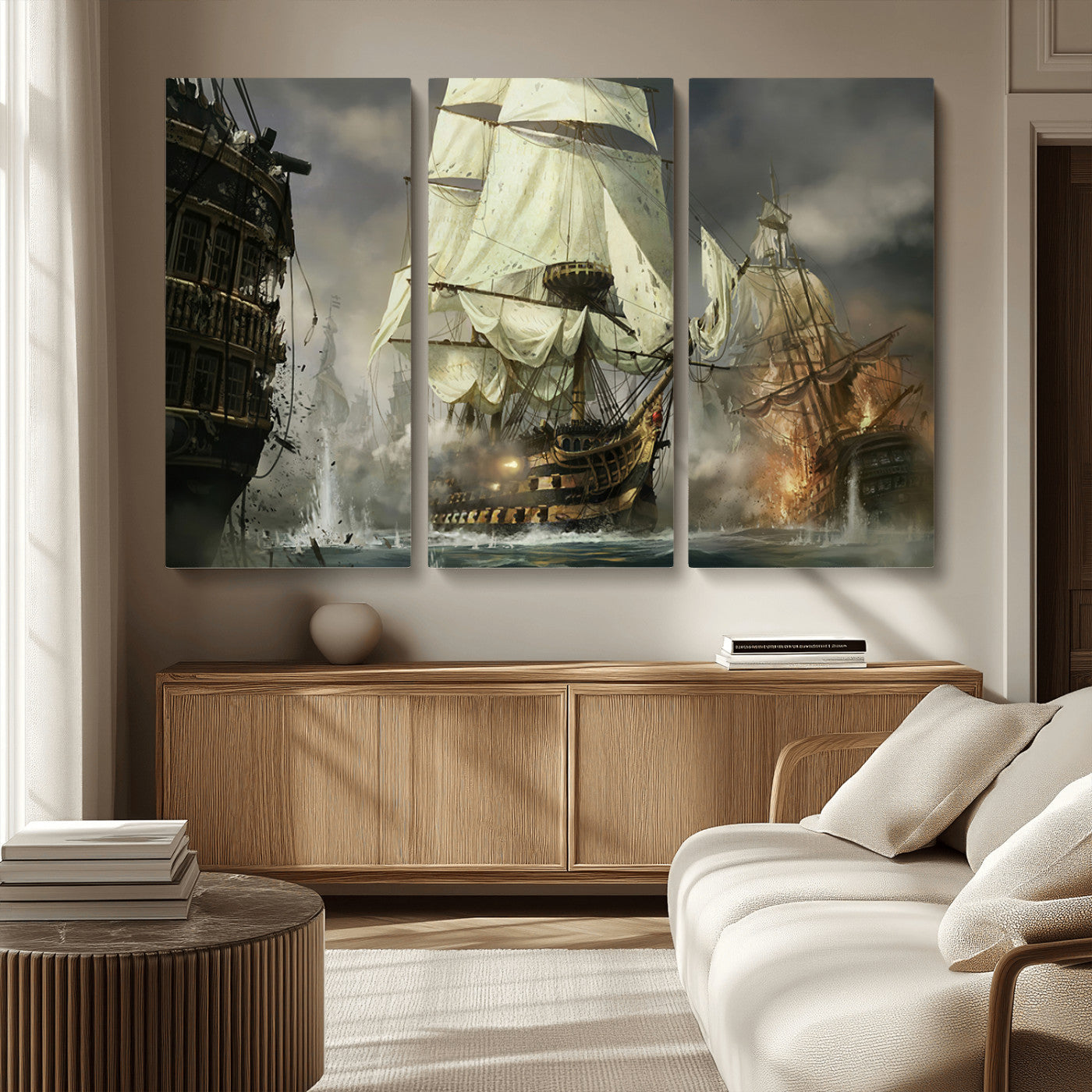 MGV-CV-48X32-3P - Pirate Ship War Wall Art Canvas Print