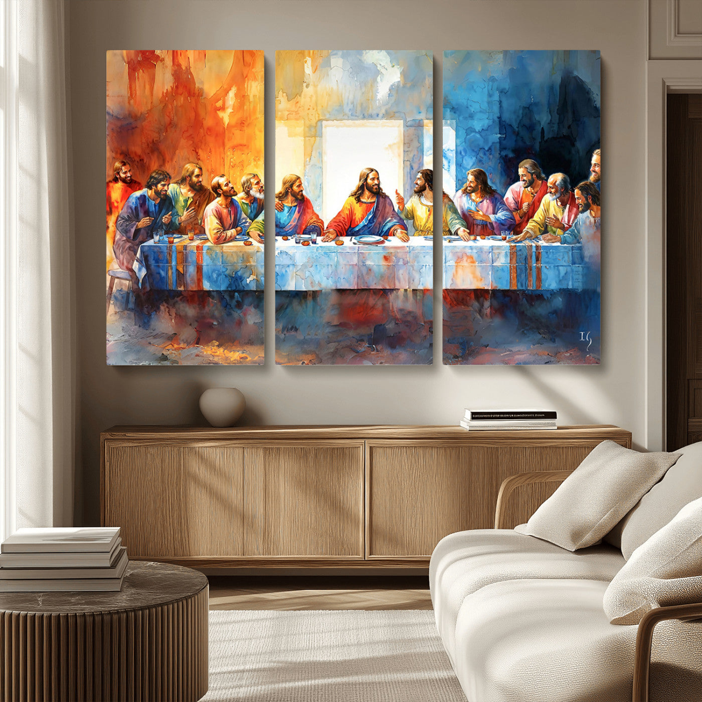 MGV-CV-48X32-3P - Abstract Waterolor The Last Supper Wall Art