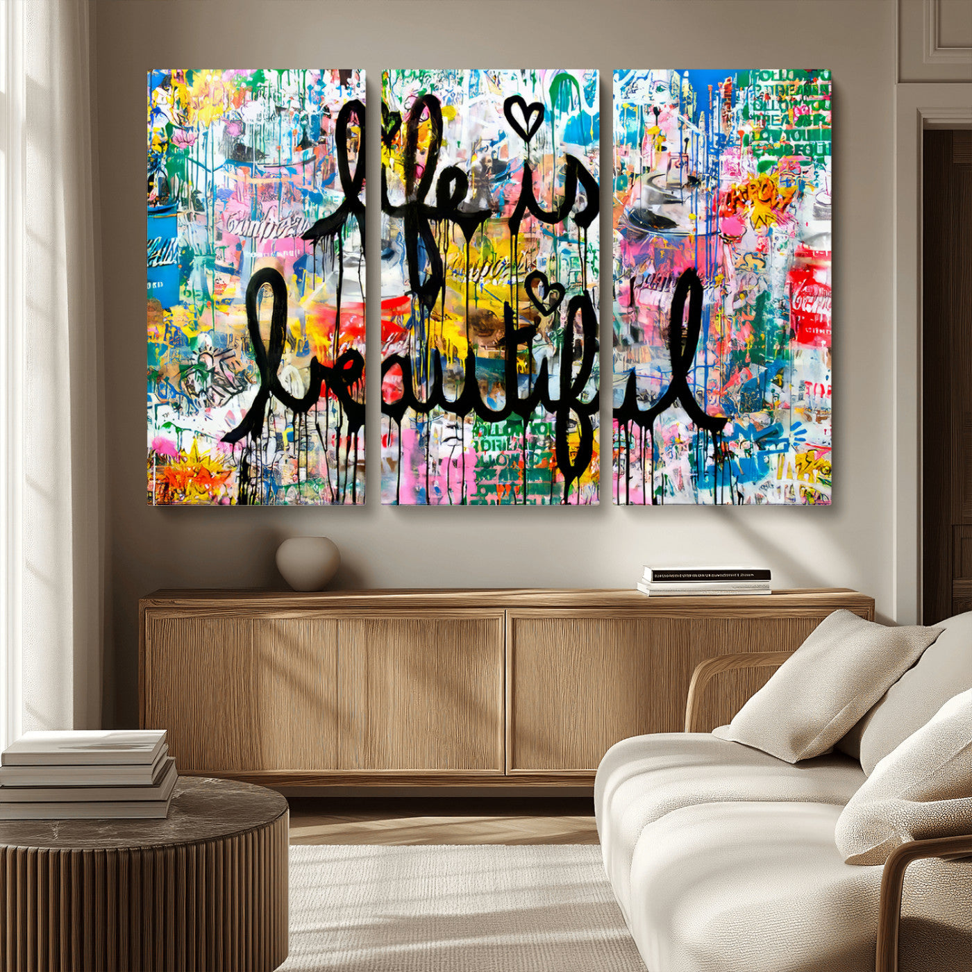MGV-CV-48X32-3P - Life Beautiful Wall Art Canvas Print | Graffiti Wall Art Canvas Print
