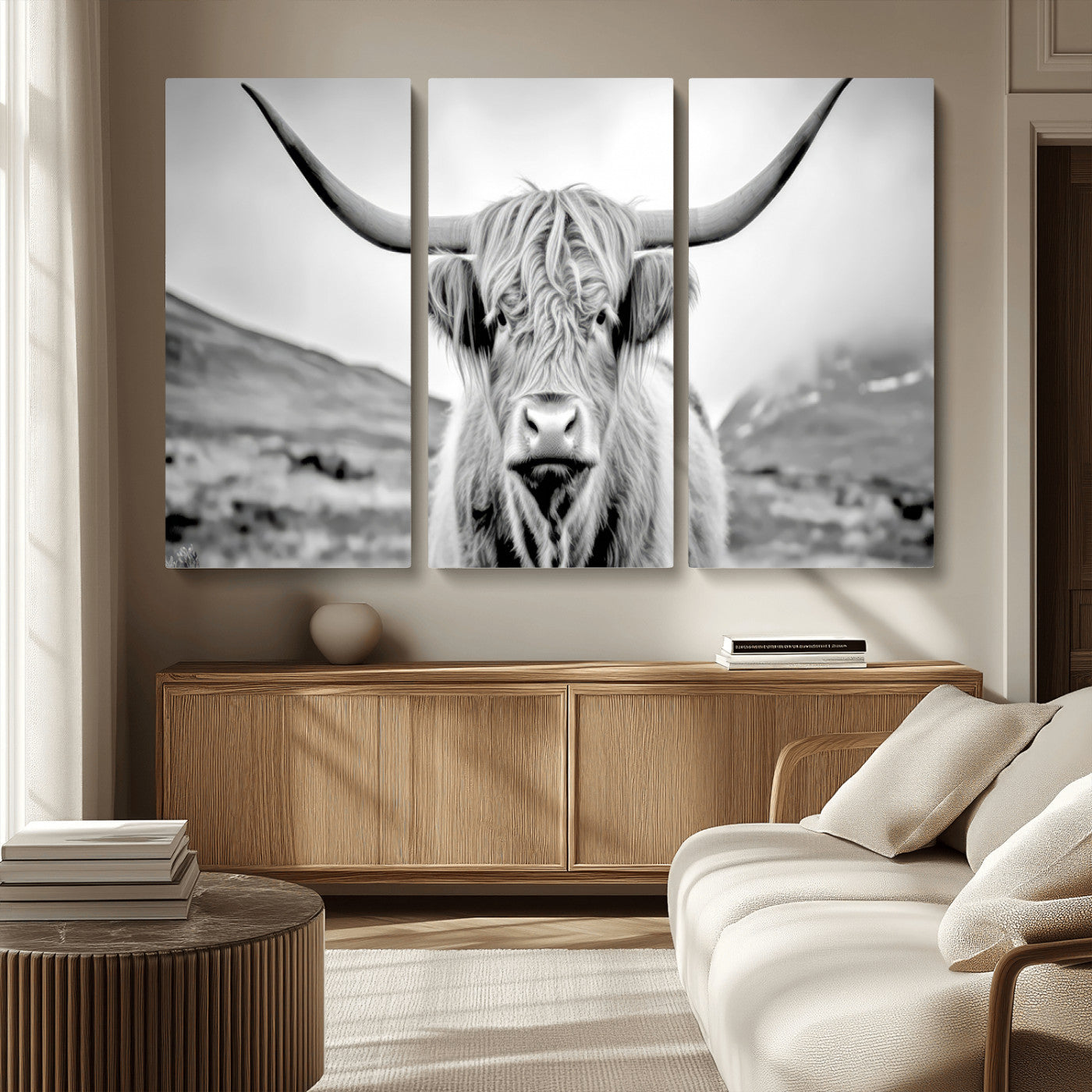 MGV-CV-48X32-3P - Scottish Cow Wall Art Canvas Print