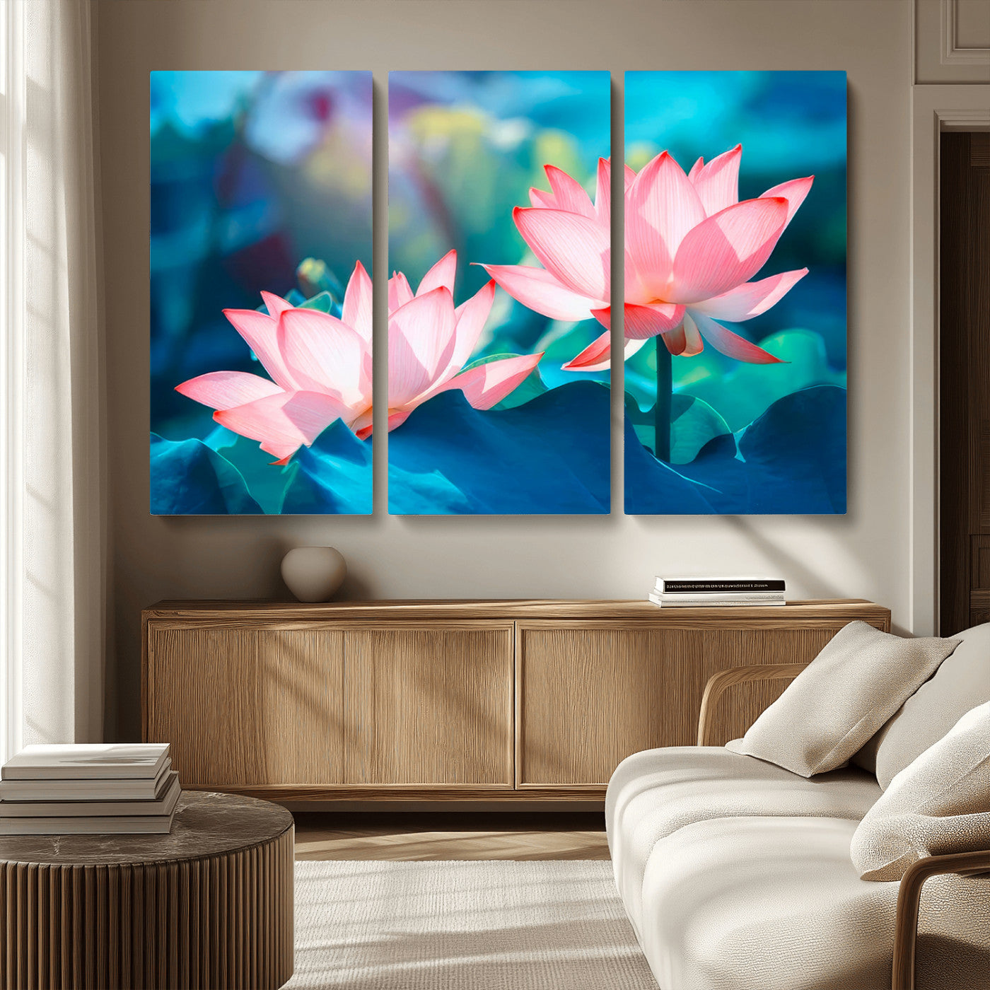 MGV-CV-48X32-3P - Pink Lotus Flower Canvas Wall Art | Vibrant Floral Wall Decor for Living Room, Office, or Bedroom | Large Botanical Art