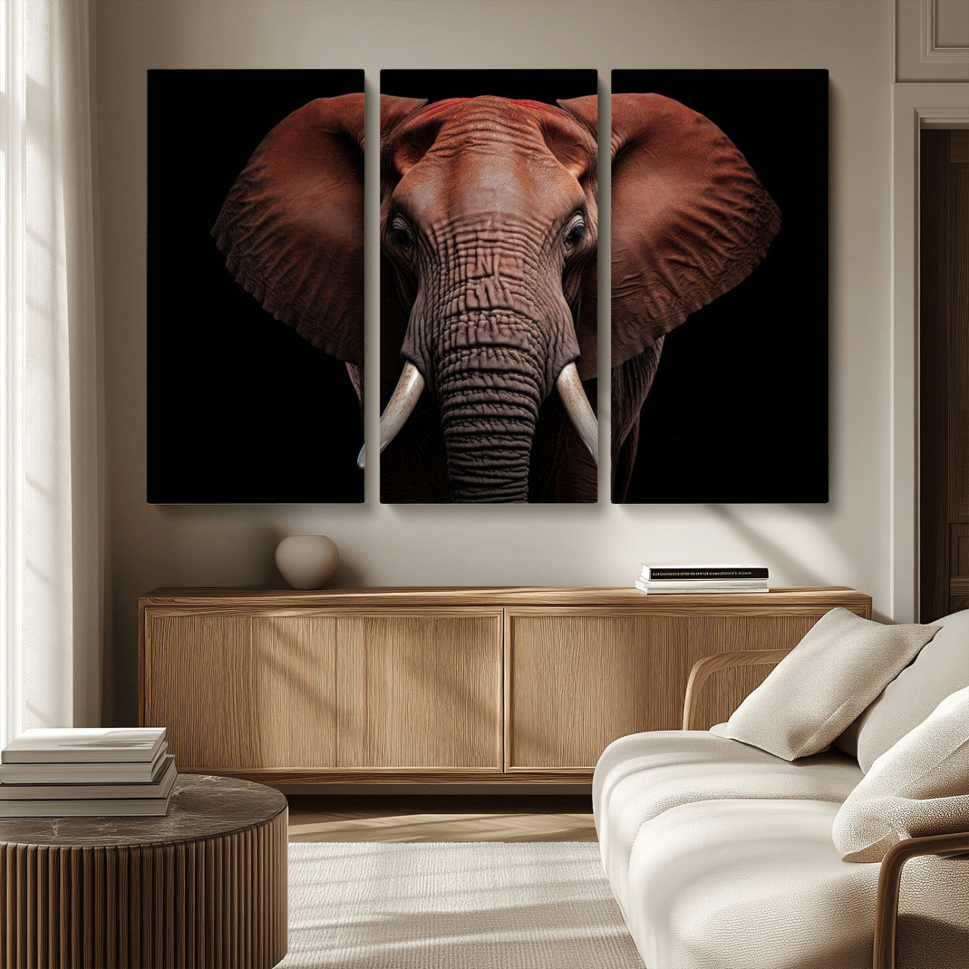 -Wild Elephant Wall Art Canvas Print, Africa Savannah Wild Animal Wall Decor Print