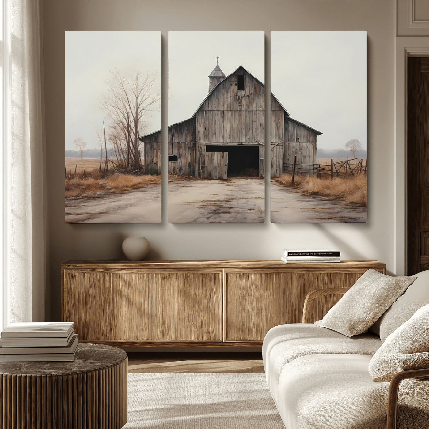 MGV-CV-48X32-3P - Farmhouse Rustic Barn Wall Art Canvas Print – Framed and Ready to Hang – Perfect Addition to Farmhouse Wall Décor