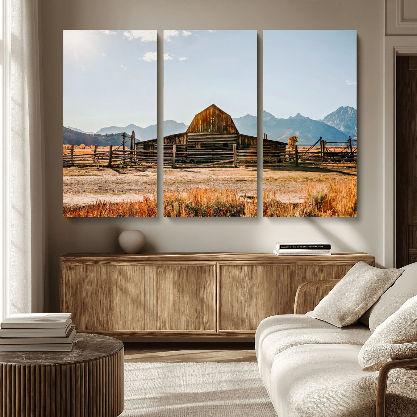 MGV-CV-48X32-3P - Vintage Old Barn Field Wall Art Canvas Print for Farmhouse Decor - Rustic Barn Wall Art Canvas Print