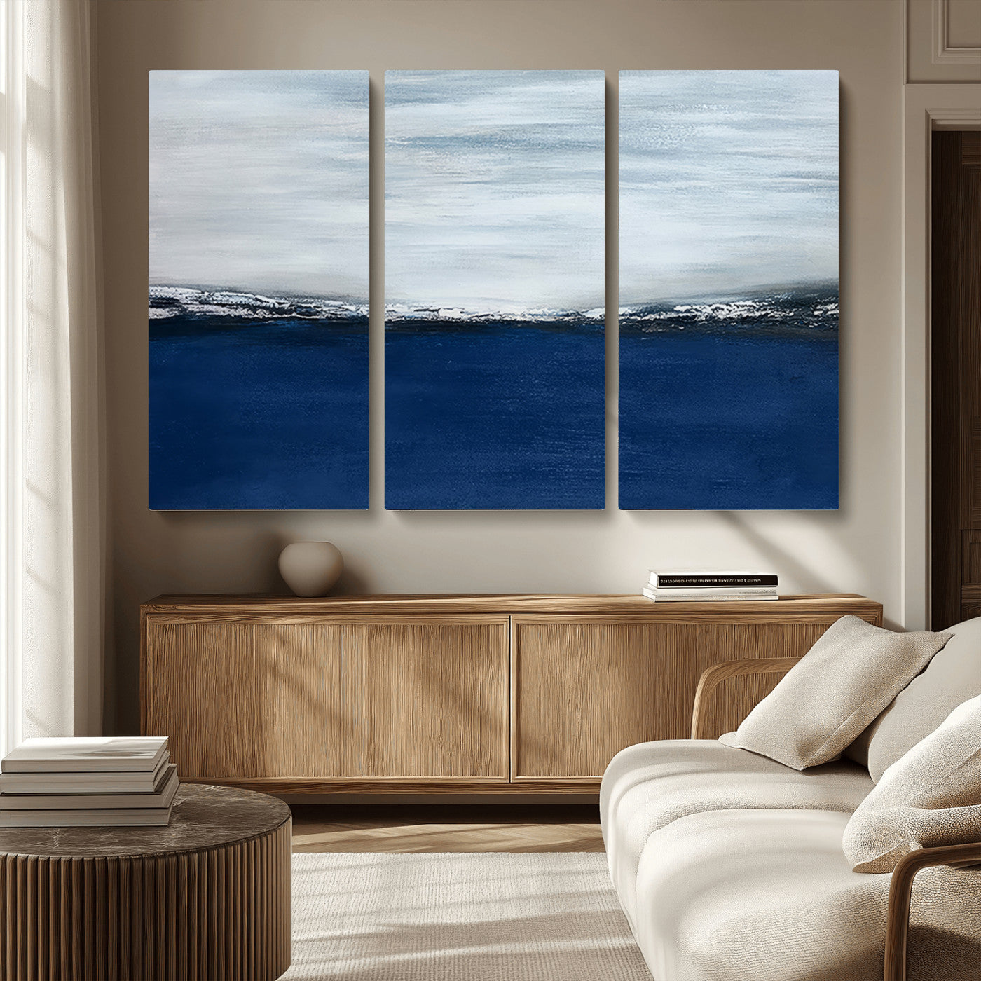 MGV-CV-48X32-3P - Navy Blue Abstract Wall Art Canvas Print