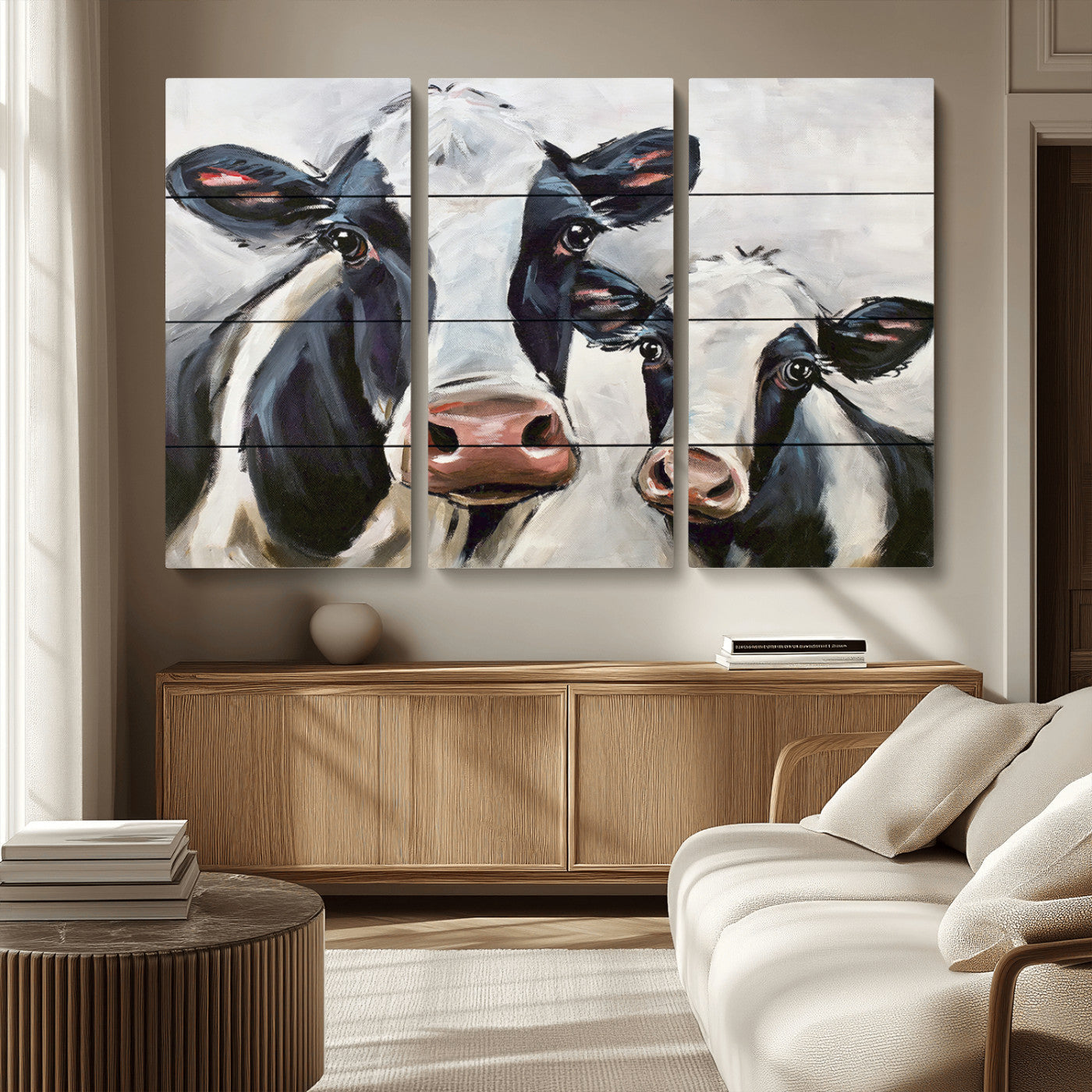 -Vintage Baby and Mom Cattle Wall Art Canvas Print