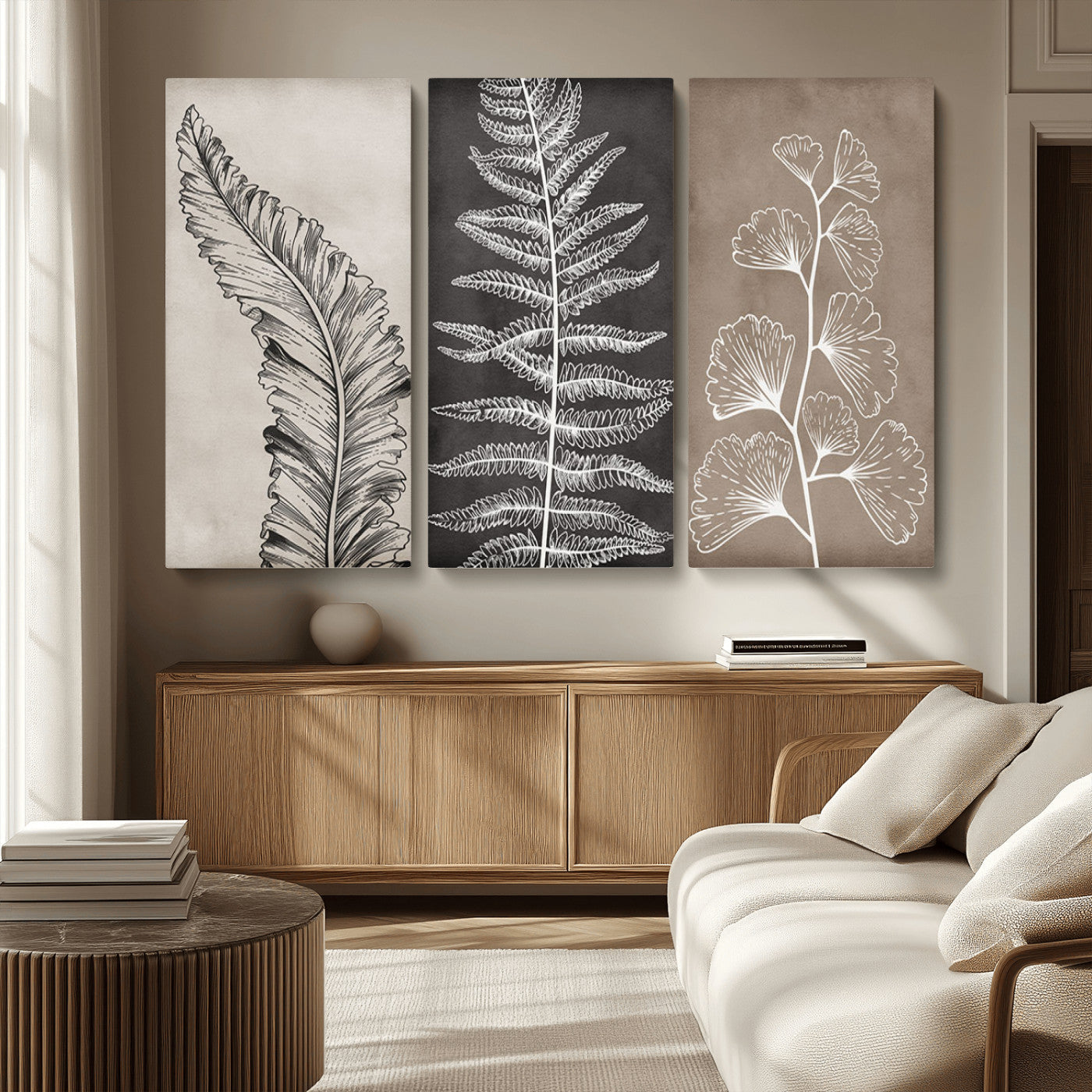 MGV-CV-48X32-3P - Minimalist Botanical Wall Art Canvas Print, Framed and Ready to Hang - Nature Art Print for Home