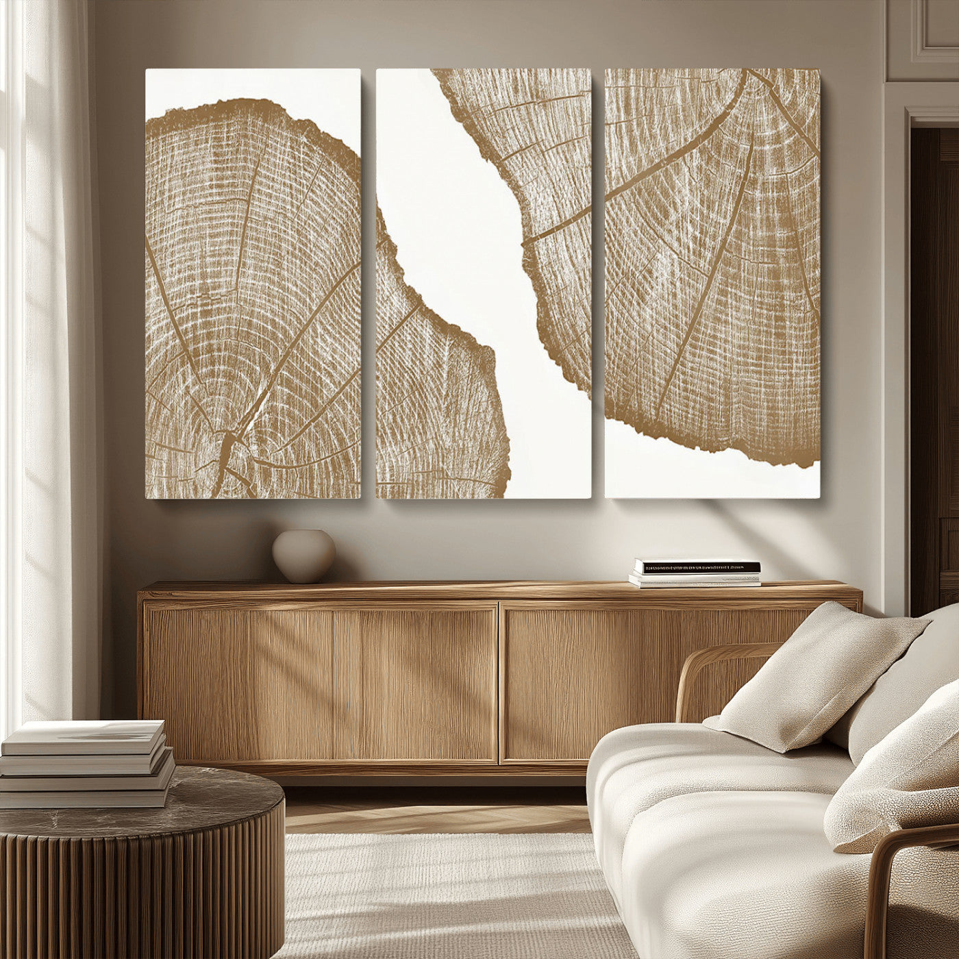 -Rustic Brown Tree Ring Wall Art Canvas Print – Framed and Ready to Hang – Elegant Nature-Inspired