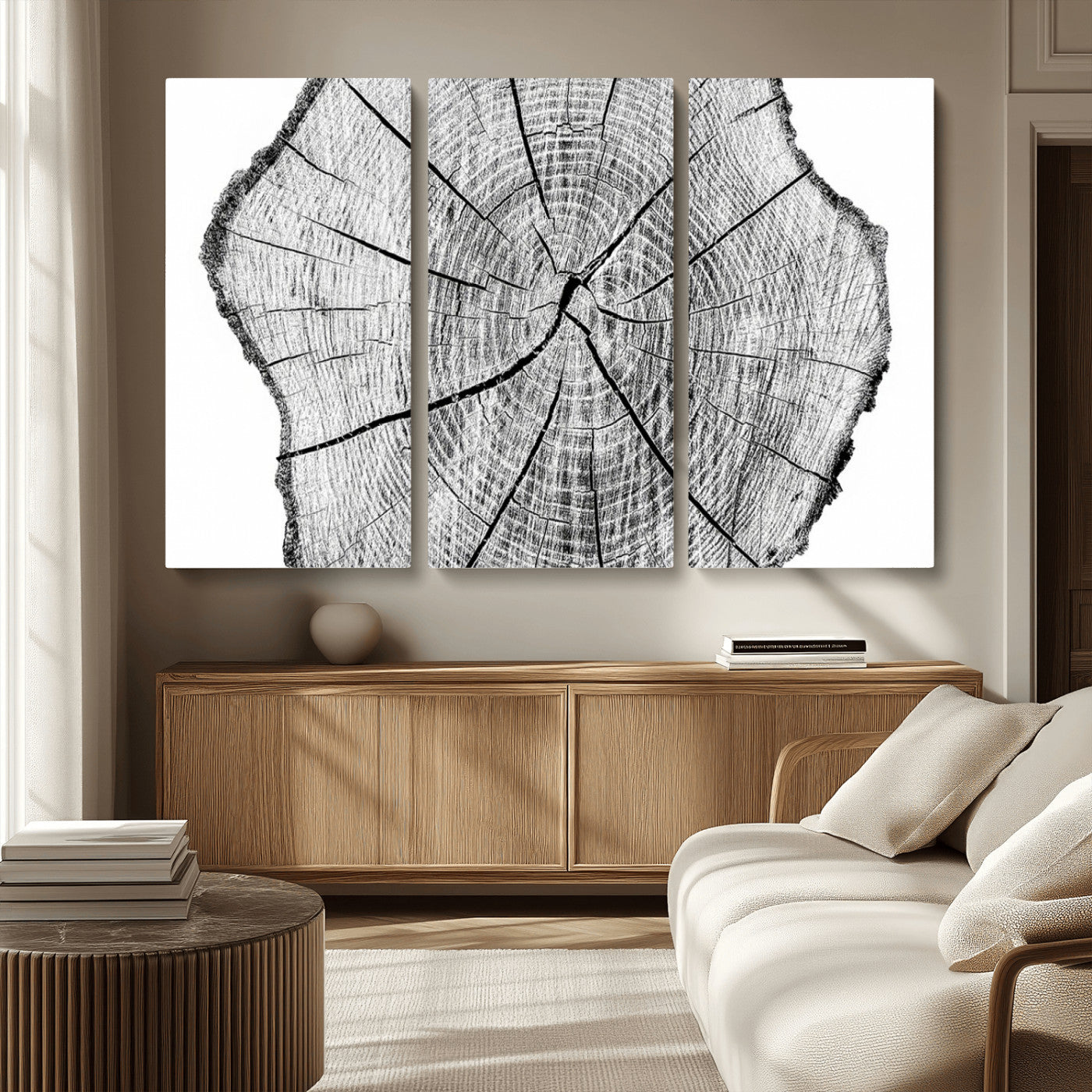 -Rustic Tree Ring Wall Art Canvas Print – Framed and Ready to Hang – Perfect for Nature-Inspired and
