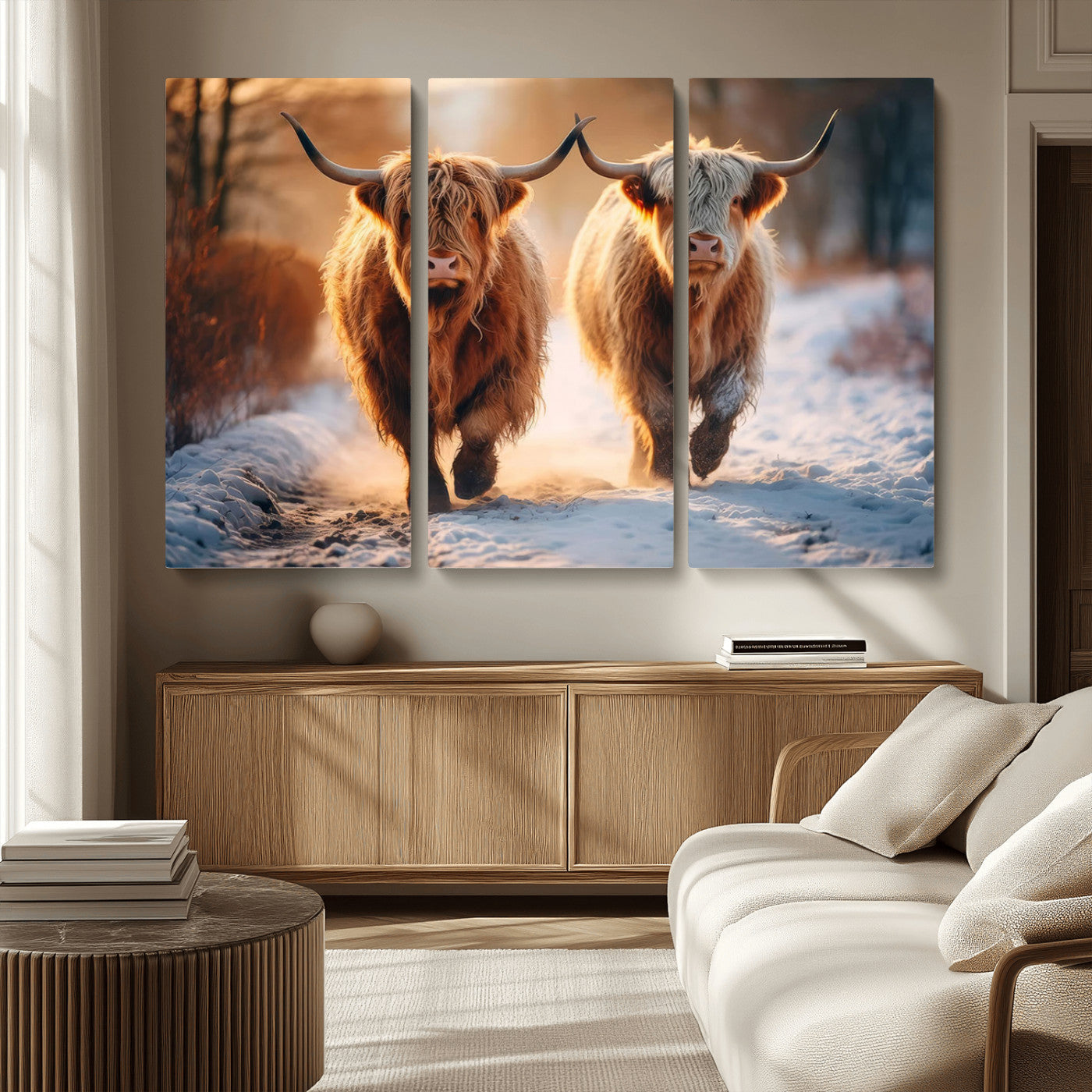 MGV-CV-48X32-3P - Scottish Highland Cow Horn Farm Wall Art Canvas Print