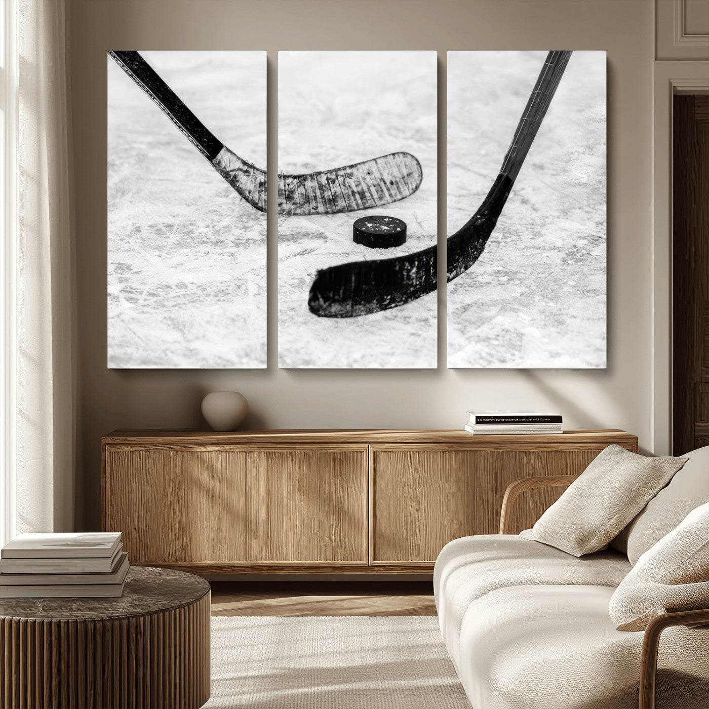 MGV-CV-48X32-3P - Winter Ice Hockey Sport Canvas Wall Art Print - Hockey Wall Art Print