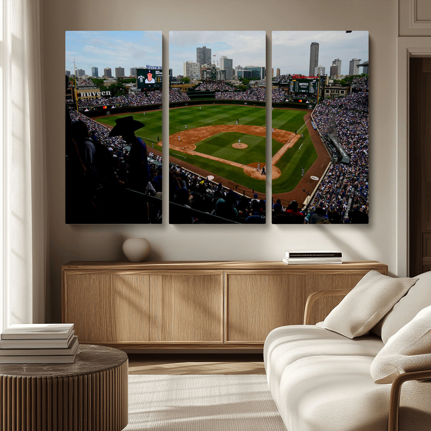 MGV-CV-48X32-3P - Chicago Cubs Baseball Team Print - Wrigley Field Stadium Wall Art Canvas Print
