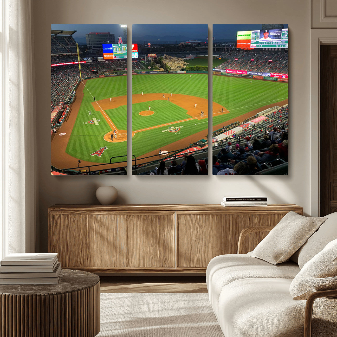 MGV-CV-48X32-3P - Angel Stadium Aerial View – Los Angeles Angels Baseball Canvas Print, Framed, Ready to Hang