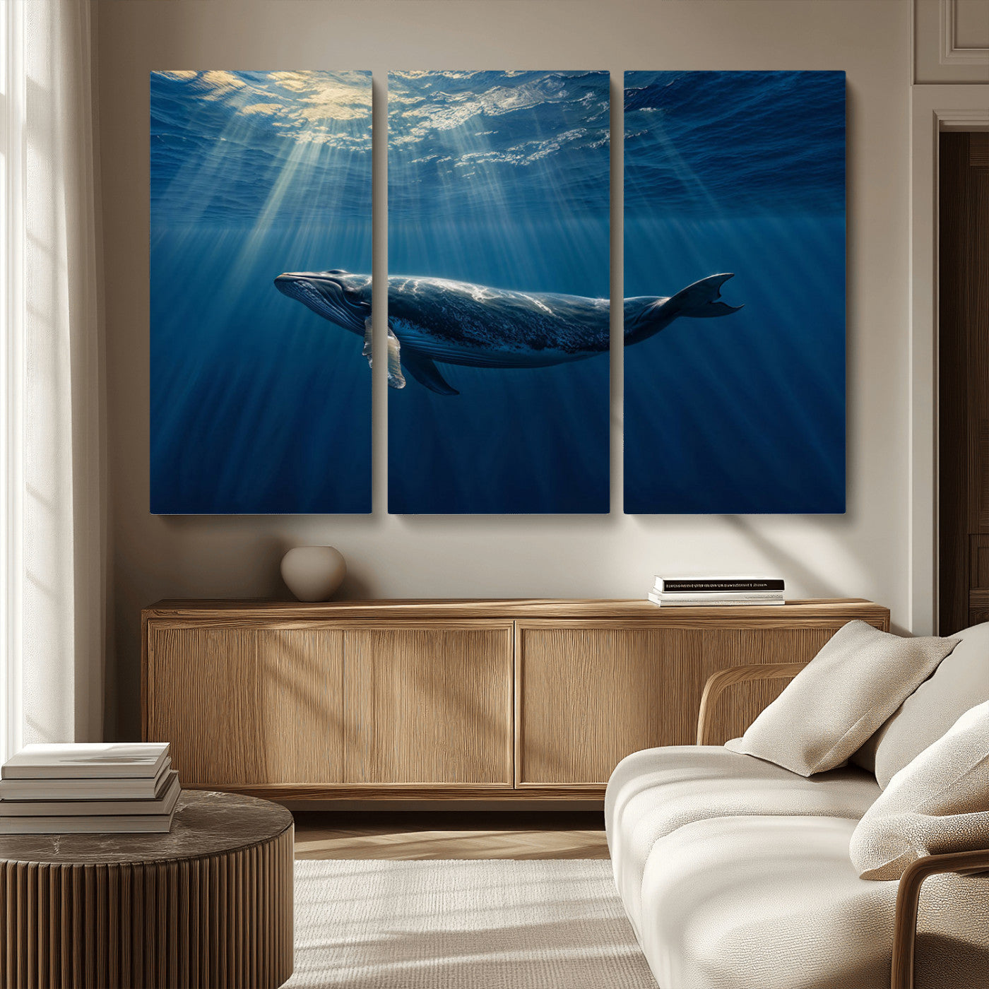 -Whale under Ocean Wall Art Canvas Print
