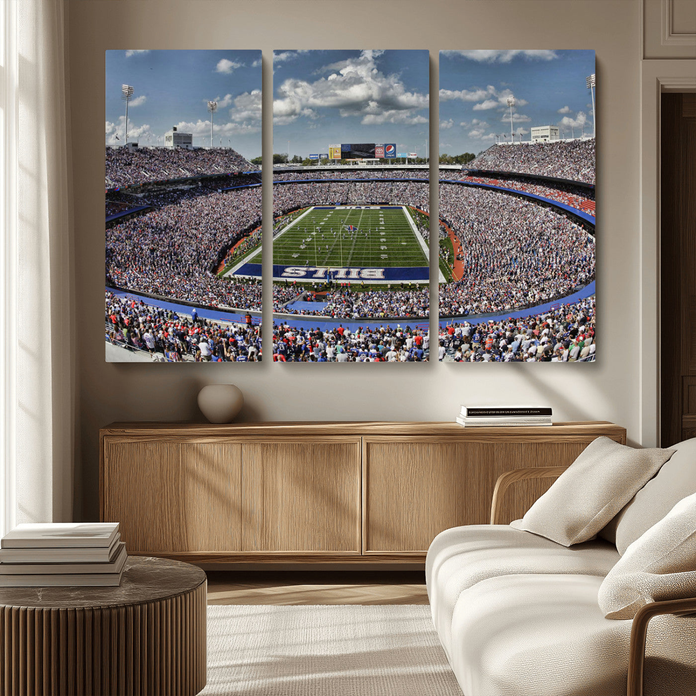 MGV-CV-48X32-3P - Buffalo Bills Highmark Stadium Wall Art Canvas Print - Bills Stadium Game Day Triple Canvas Wall Art - Buffalo Bills NFL Match