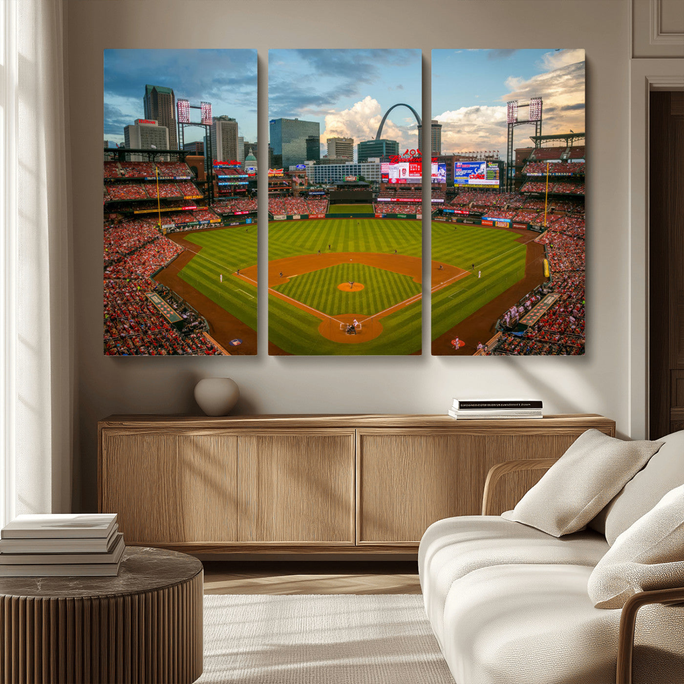 MGV-CV-48X32-3P - Busch Stadium Wall Art Print | St. Louis Cardinals Baseball Stadium Canvas Print | Framed Sports Decor for Living Room, Man Cave Decor